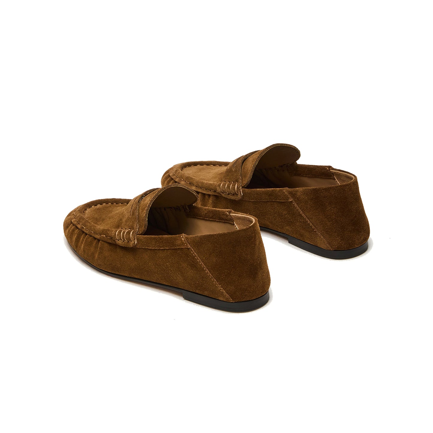 Taupe Faux Suede Round-Toe Classic Loafers Flats