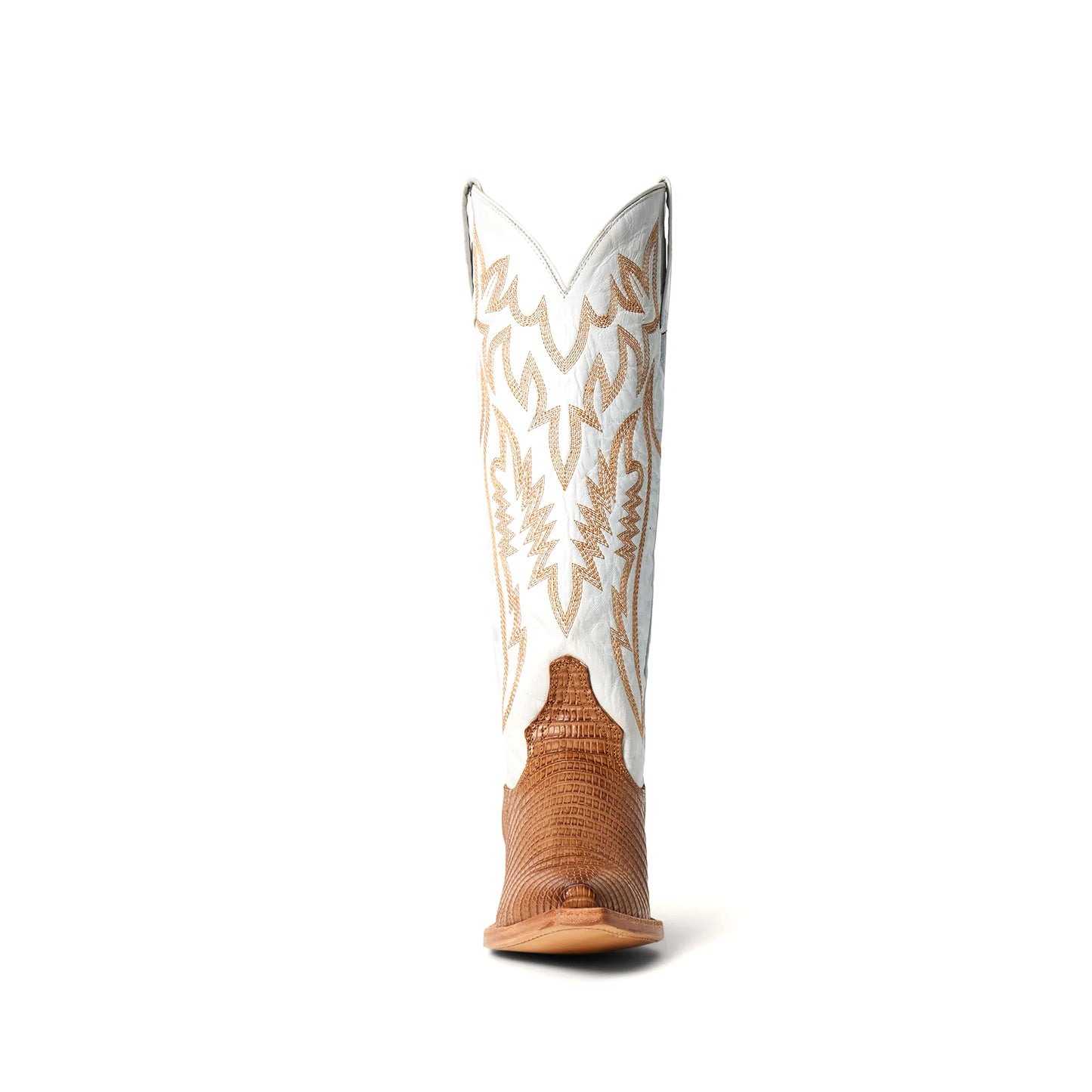 Contrast White And Tan Snip-Toe Embroidery Wide Calf Knee High Cowgirl Boots