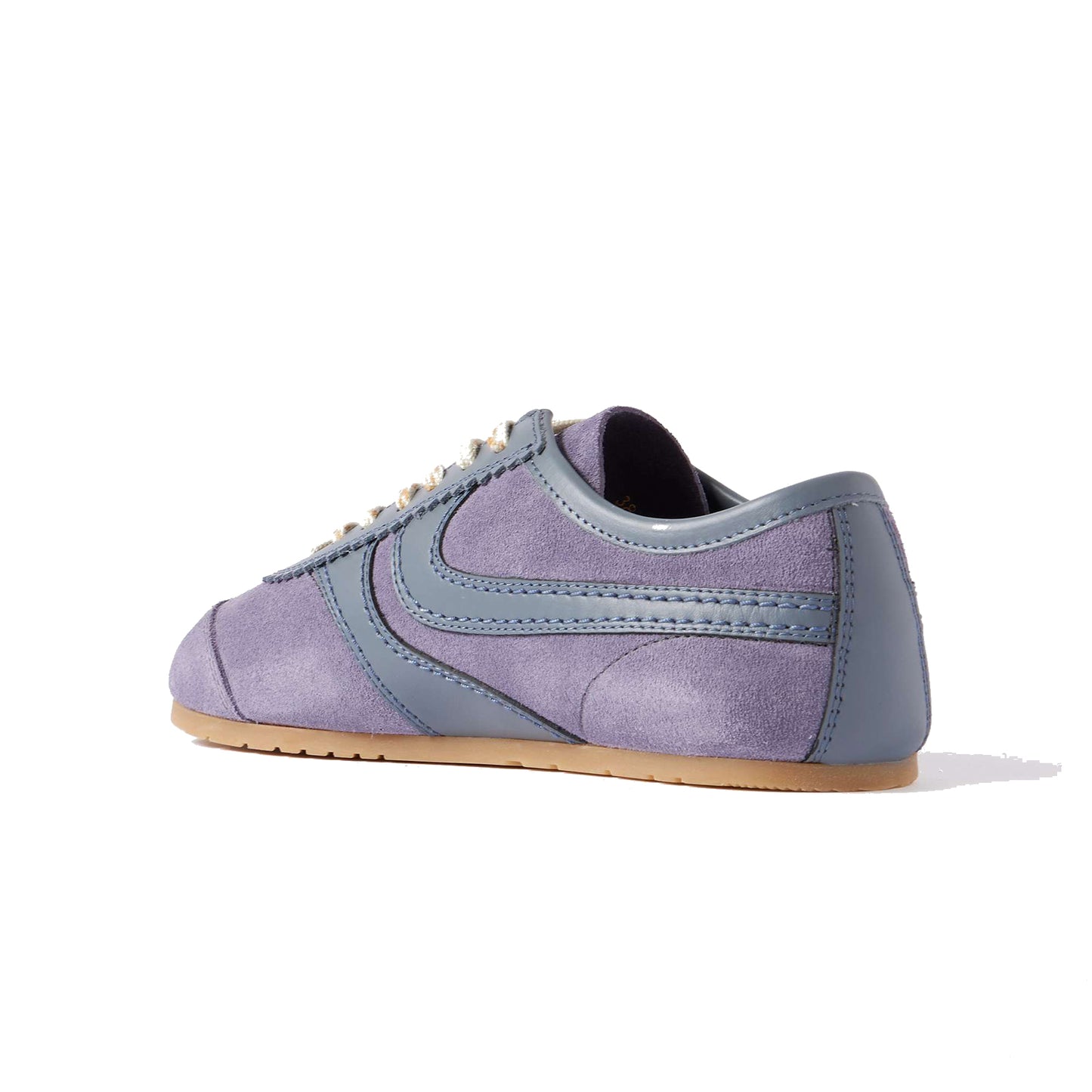 Lilac Contrast Faux Suede And Vegan Leather Square-Toe Lace-Up Sneakers Flats