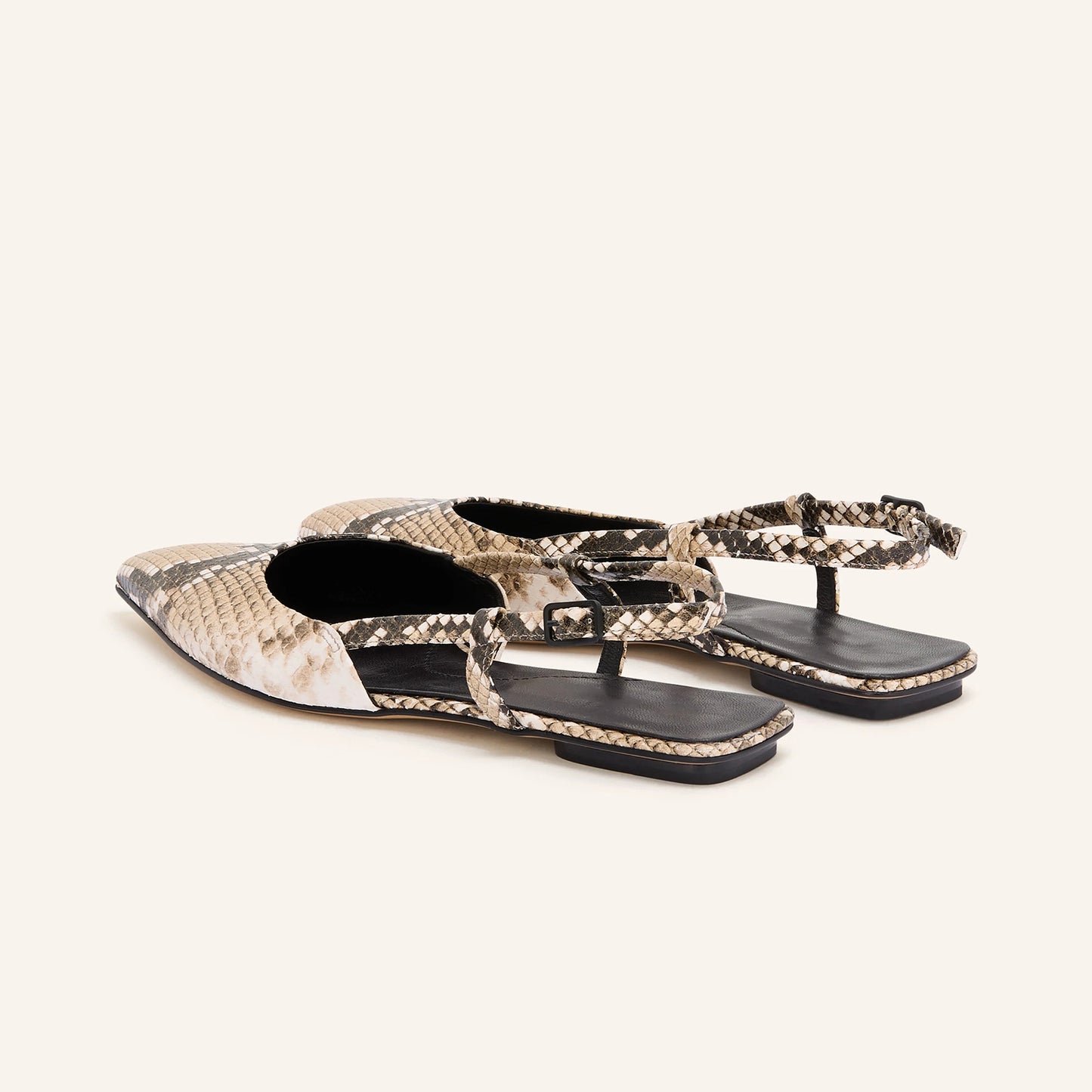 Snakeskin Pattern Pointed-Toe Chic Back Strap Stylish Flats
