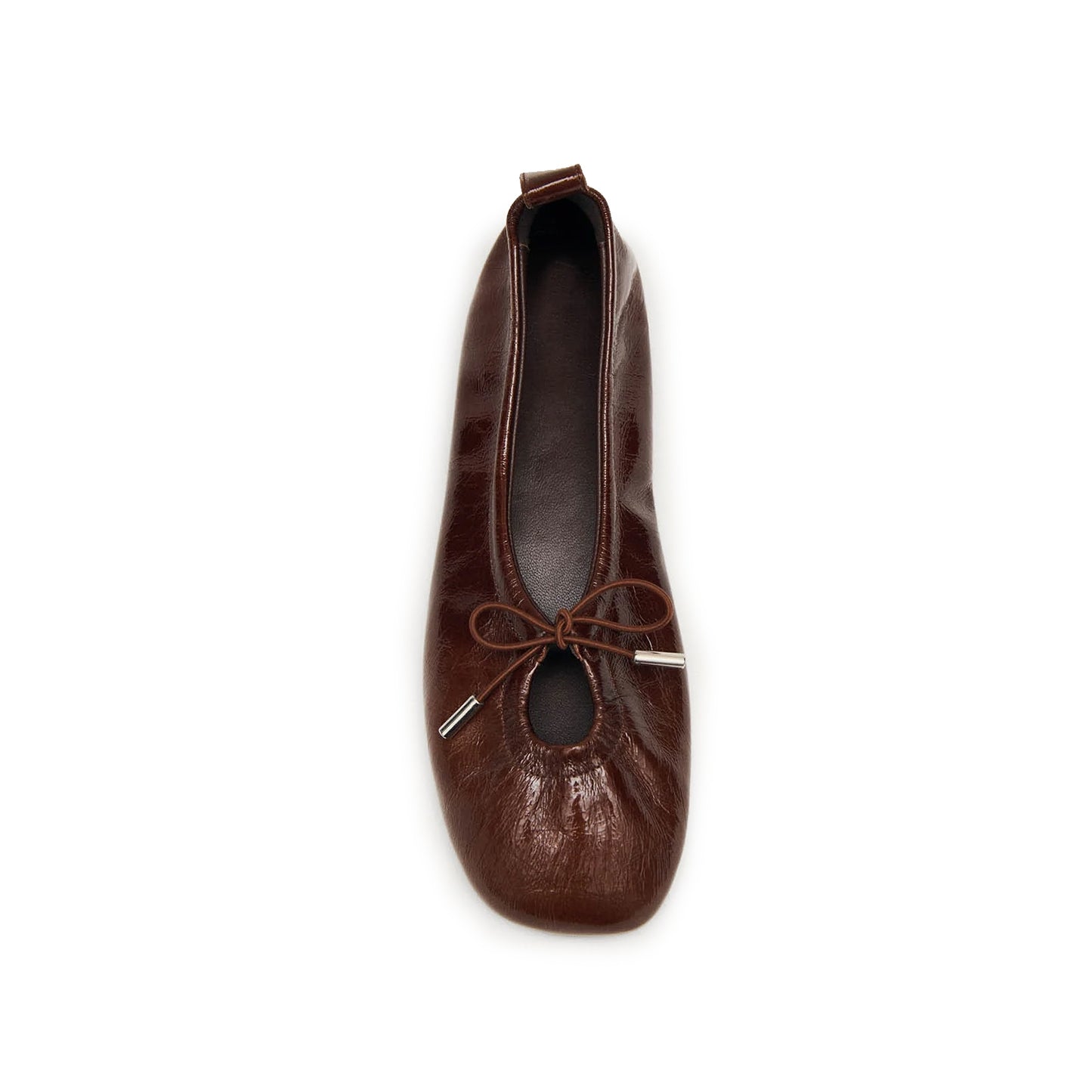 Patent Brown Square-Toe Stretchy Ballet Flats