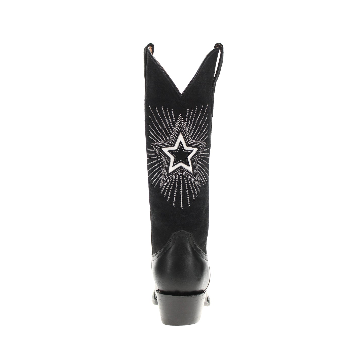 Black Snip-Toe Star Embroidery Wide Calf Knee High Cowgirl Boots