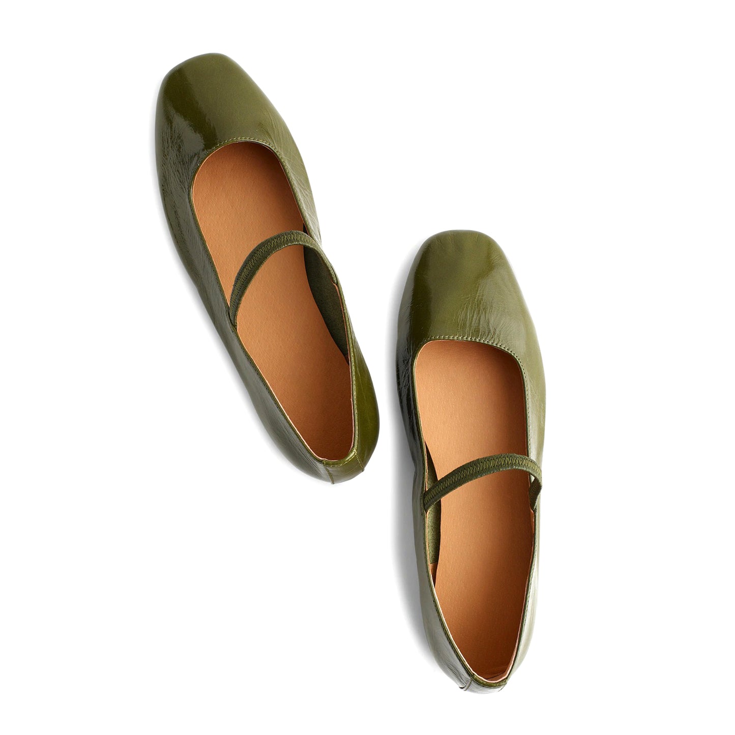 Green Patent Leather Square-Toe Bridge Strap Slip-On Flats