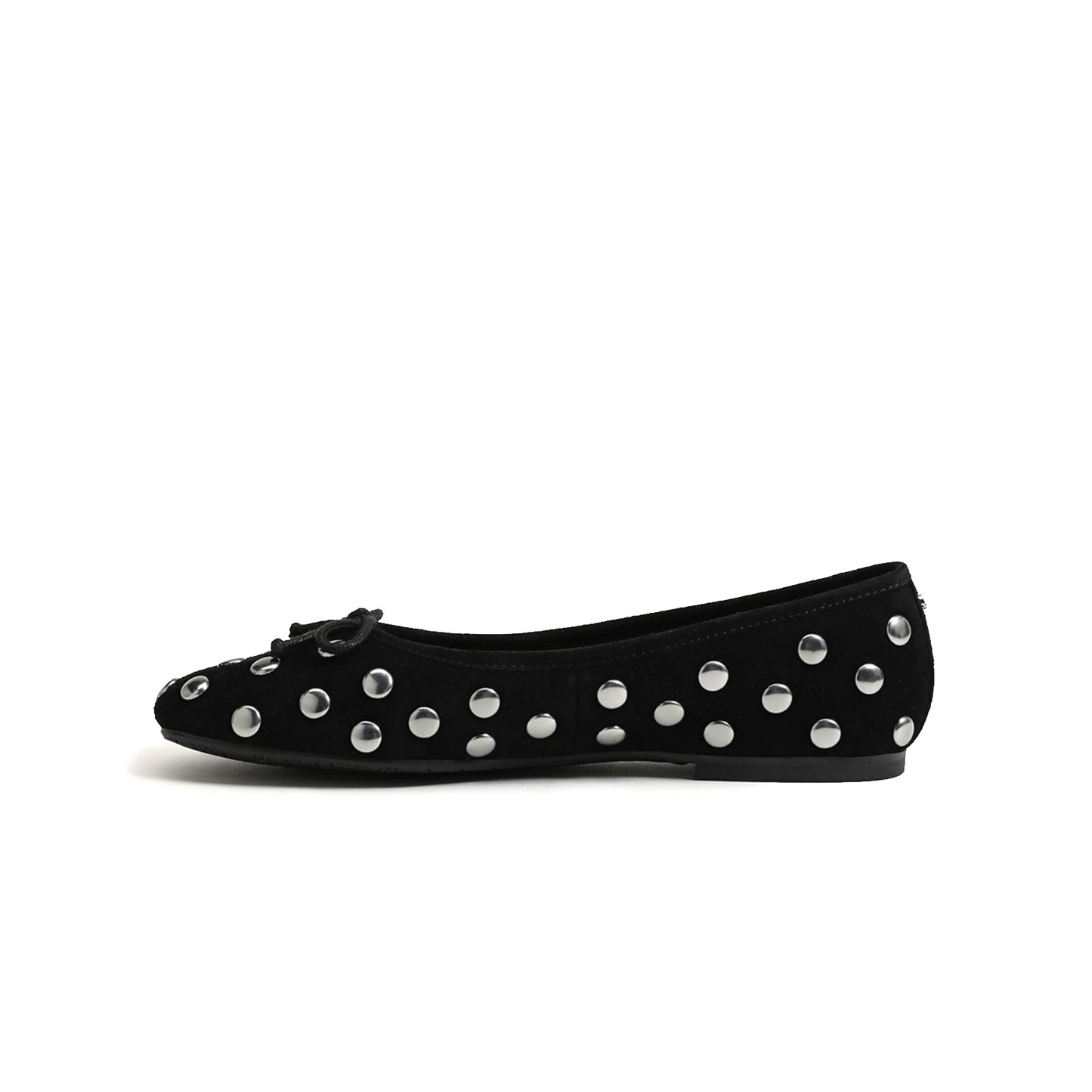 Black Faux Suede Square-Toe Studded Slip-On Flats