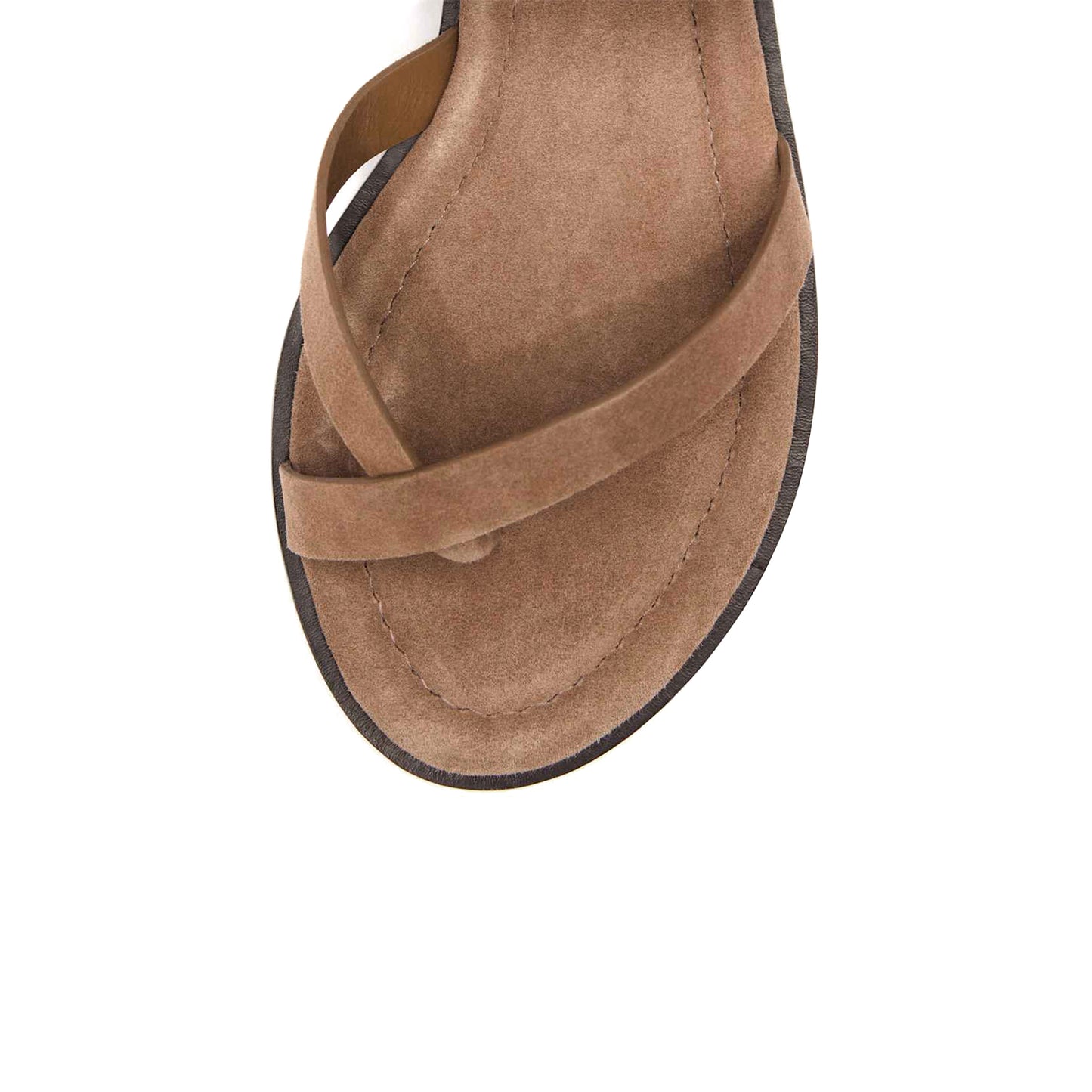 Brown Faux Suede Round-Toe Front And Ankle Strap Sandals Flats