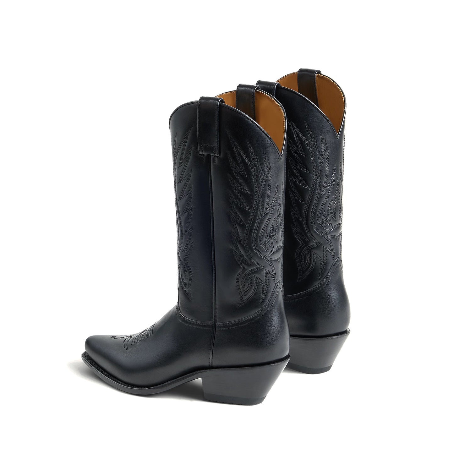 Black Snip-Toe Chic Embroidery Western Mid Calf Cowgirl Boots