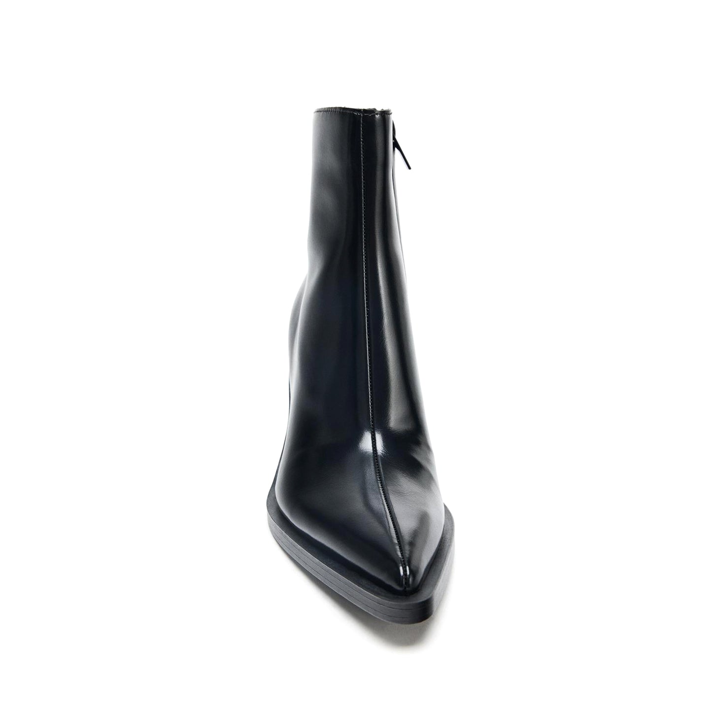 Black Pointed-Toe Full-Zip Simple Ankle Cowgirl Boots