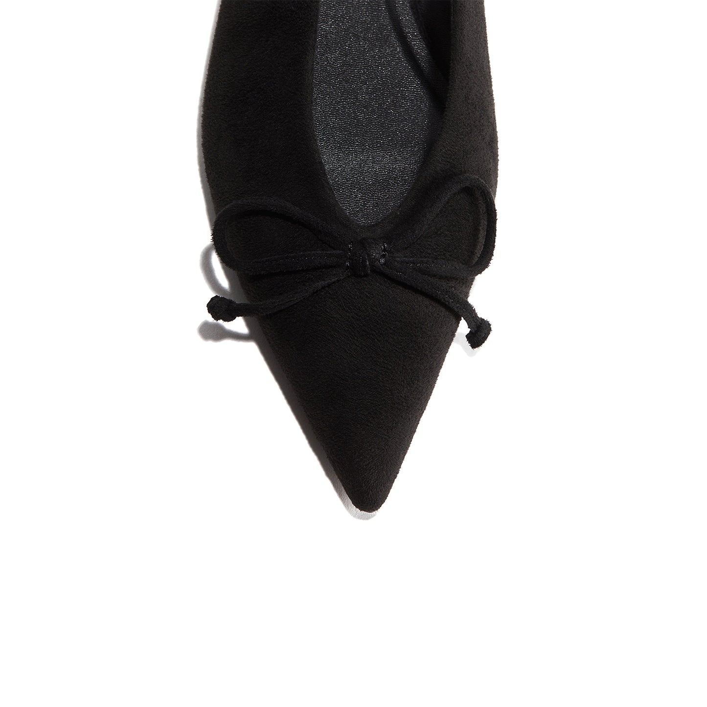 Black Faux Suede Pointed-Toe Front Bow Slingback Flats
