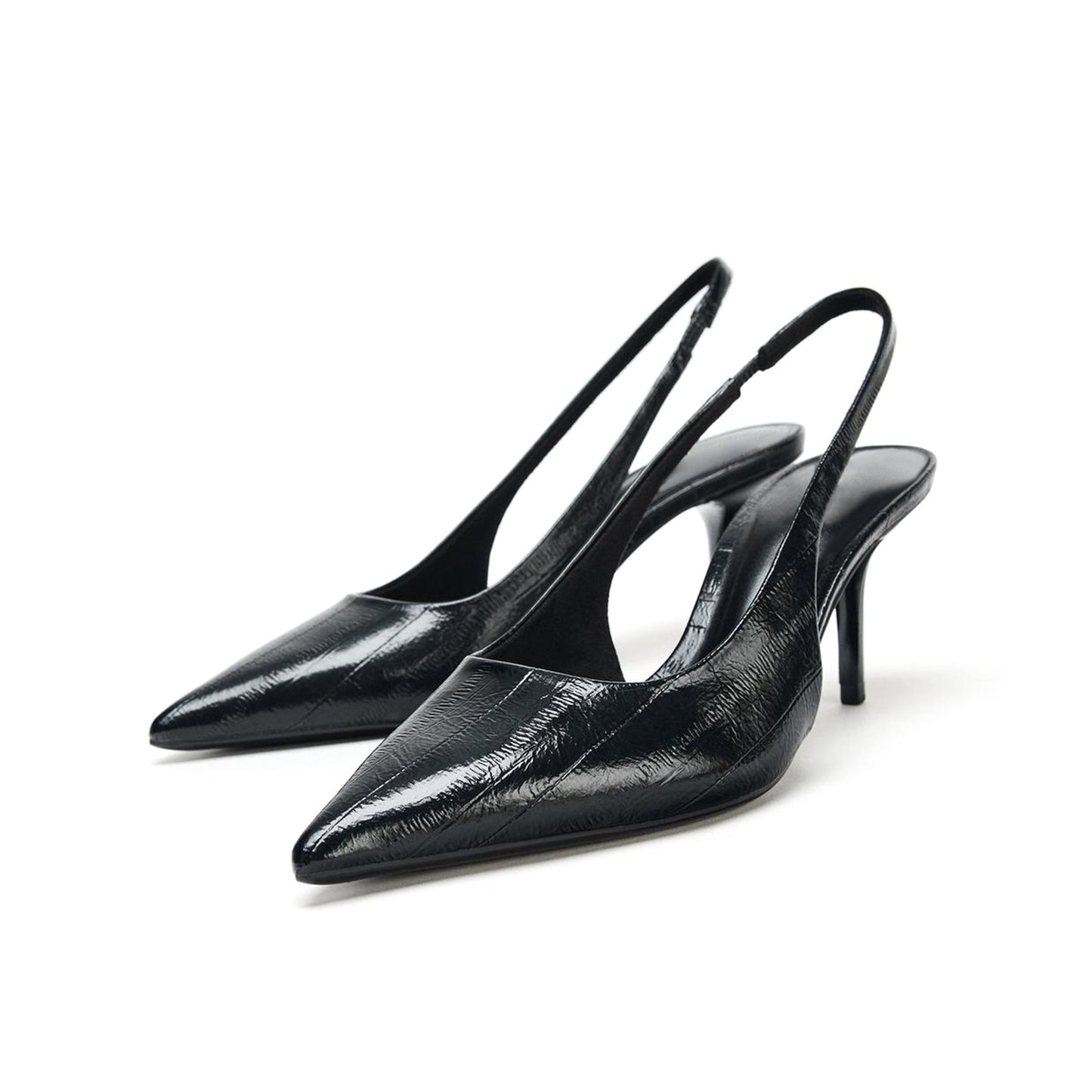 Black Pointed-Toe Slingback Simple Kitten Heels