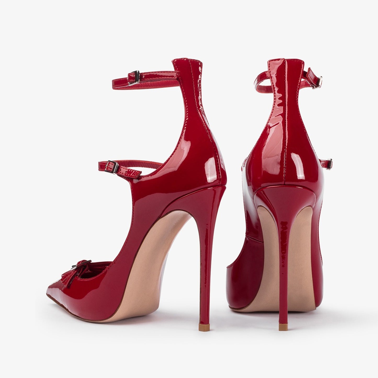 Patent Red Pointed-Toe Front Straps Double Ankle Straps High Heels