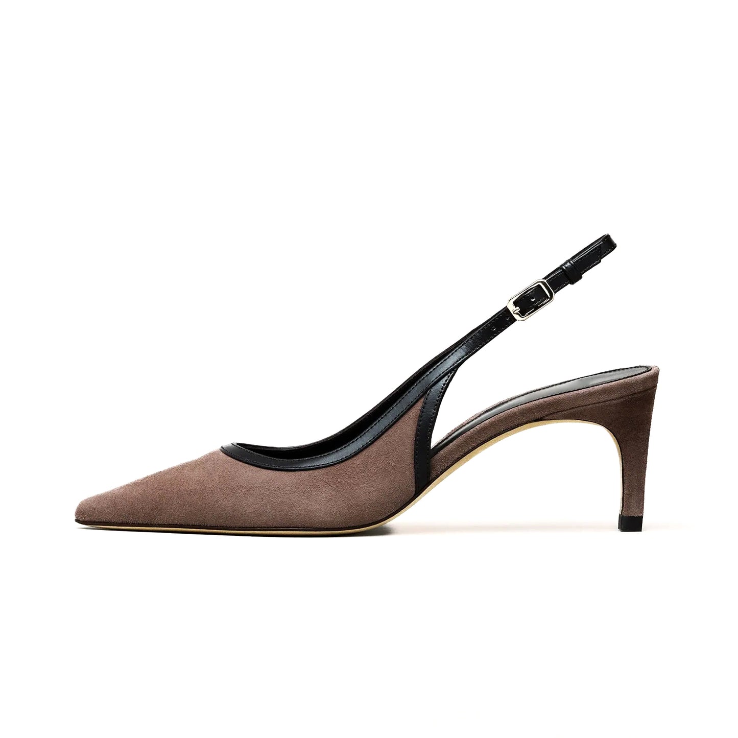 Taupe Faux Suede Pointed-Toe Slingback Kitten Heels