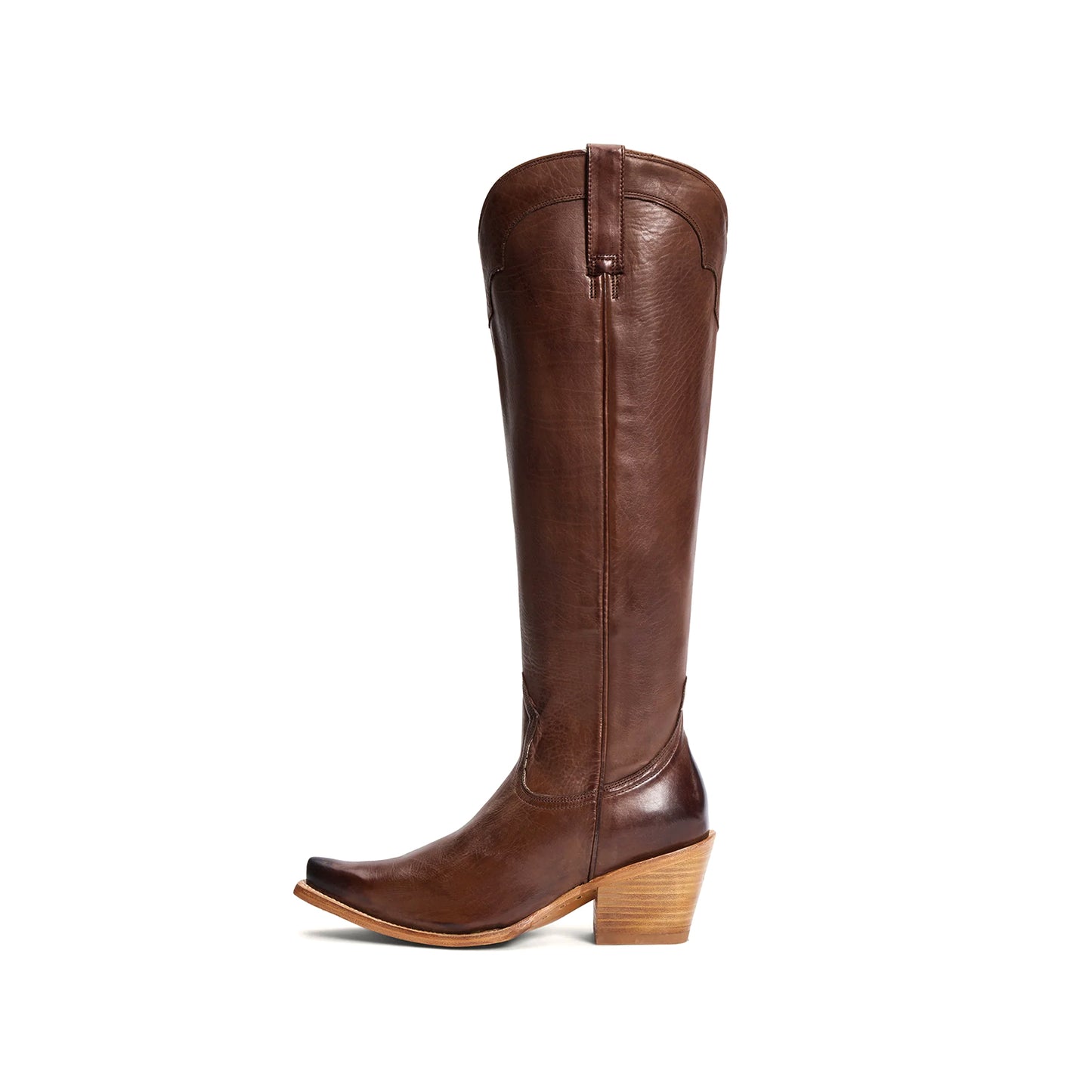 Brown Snip-Toe Simple Half-Zip Tall Knee High Cowgirl Boots