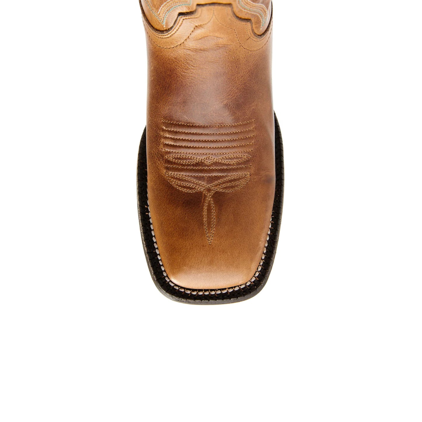 Distressed Tan Square-Toe Embroidery Mid Calf Cowgirl Boots