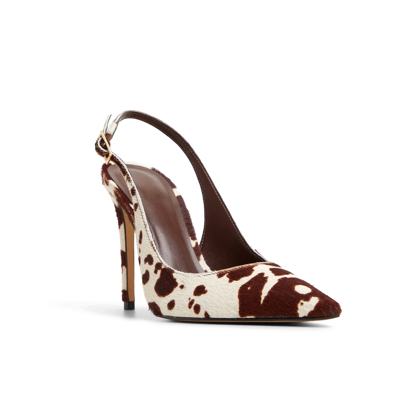 Cow Print Pony Hair Pointed-Toe Slingback Slip-On High Heels