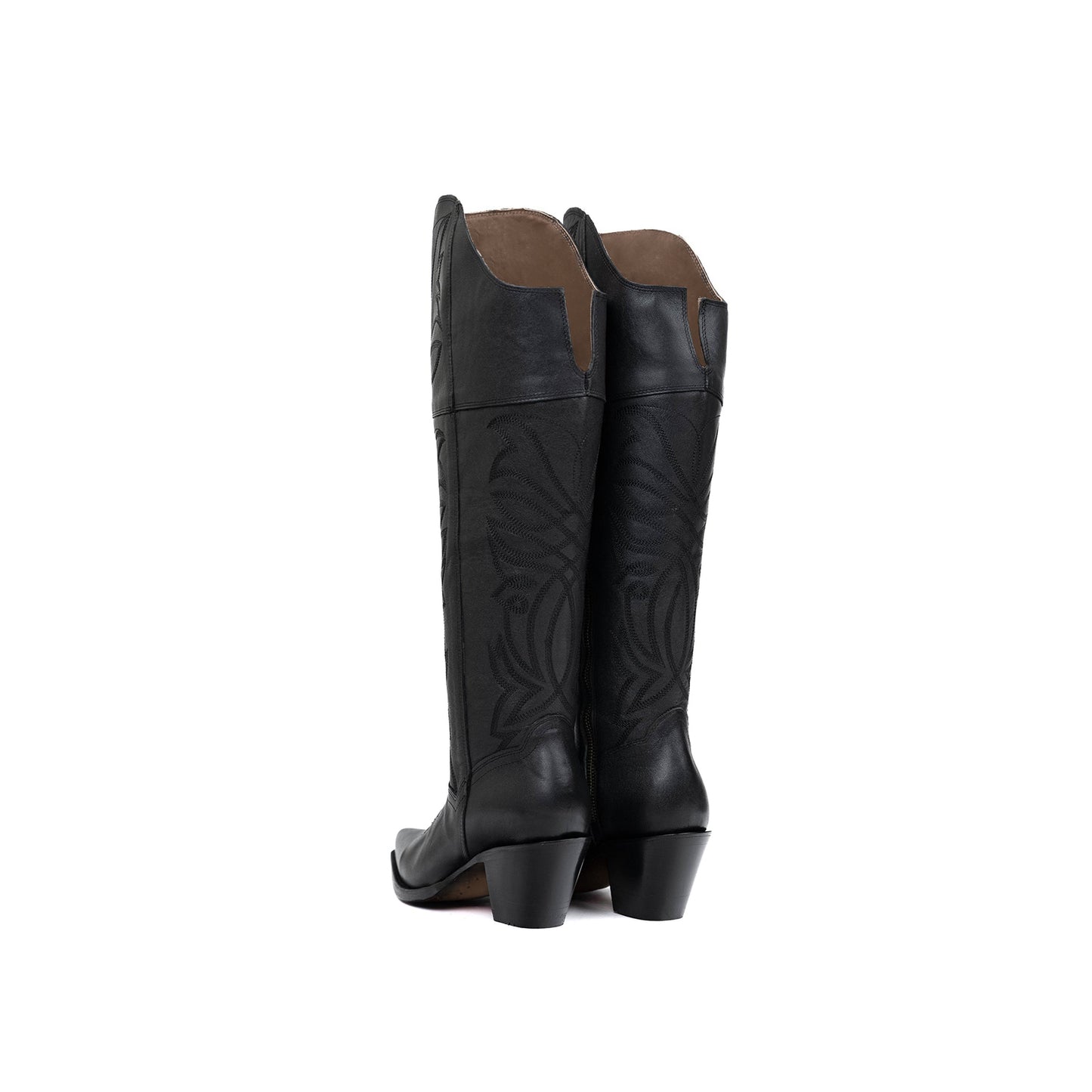 Black Snip-Toe Half-Zip Western Embroidery Knee High Cowgirl Boots