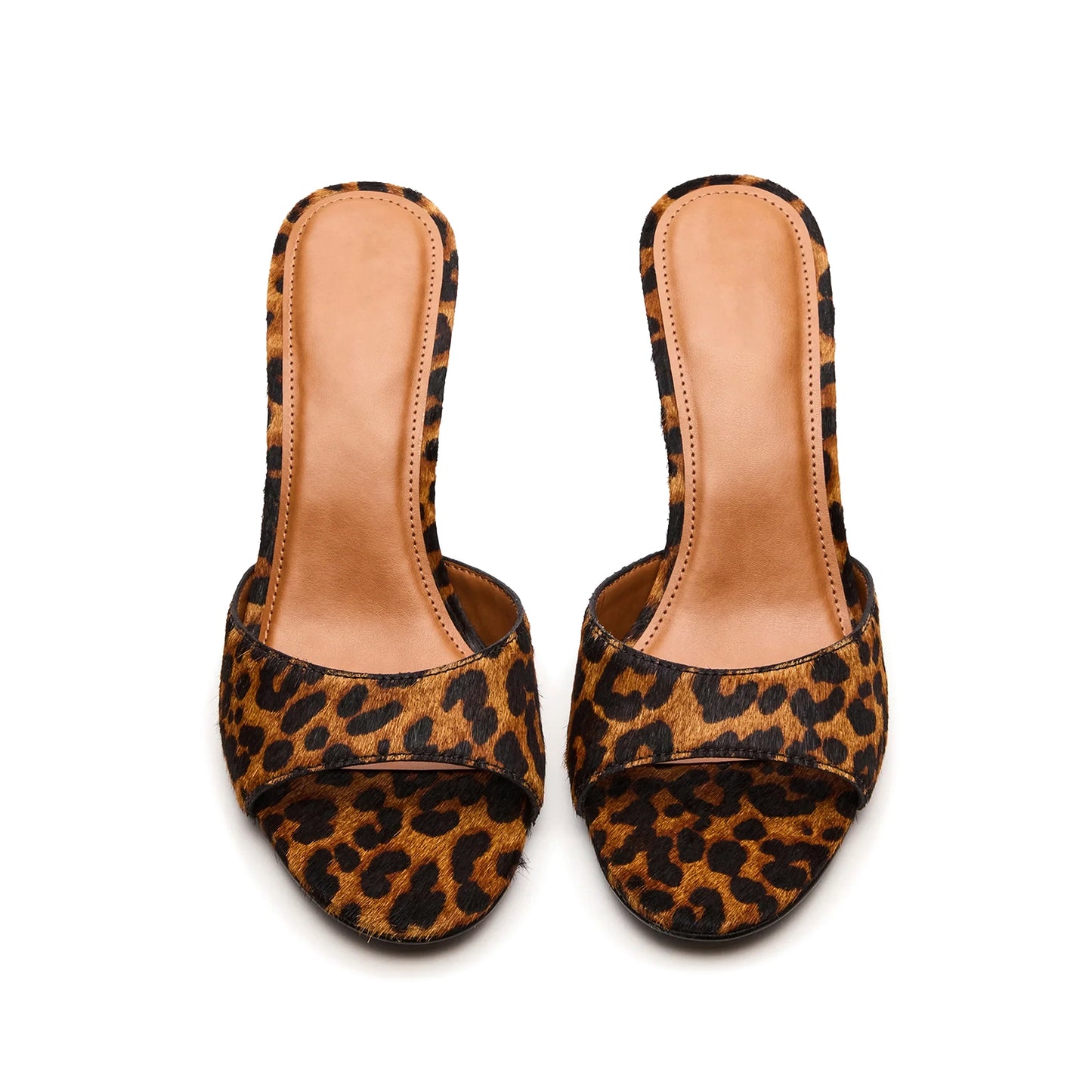 Leopard Pony Hair Round-Toe Slip-On Mule Kitten Heels