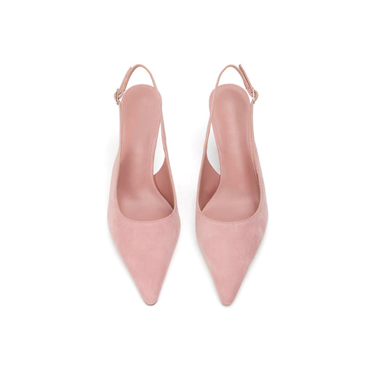 Pink Faux Suede Pointed-Toe Slingback Pumps High Heels
