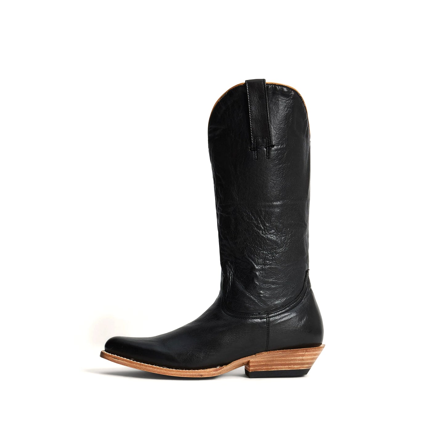 Black Pointed-Toe Simple Mid Calf Cowgirl Boots
