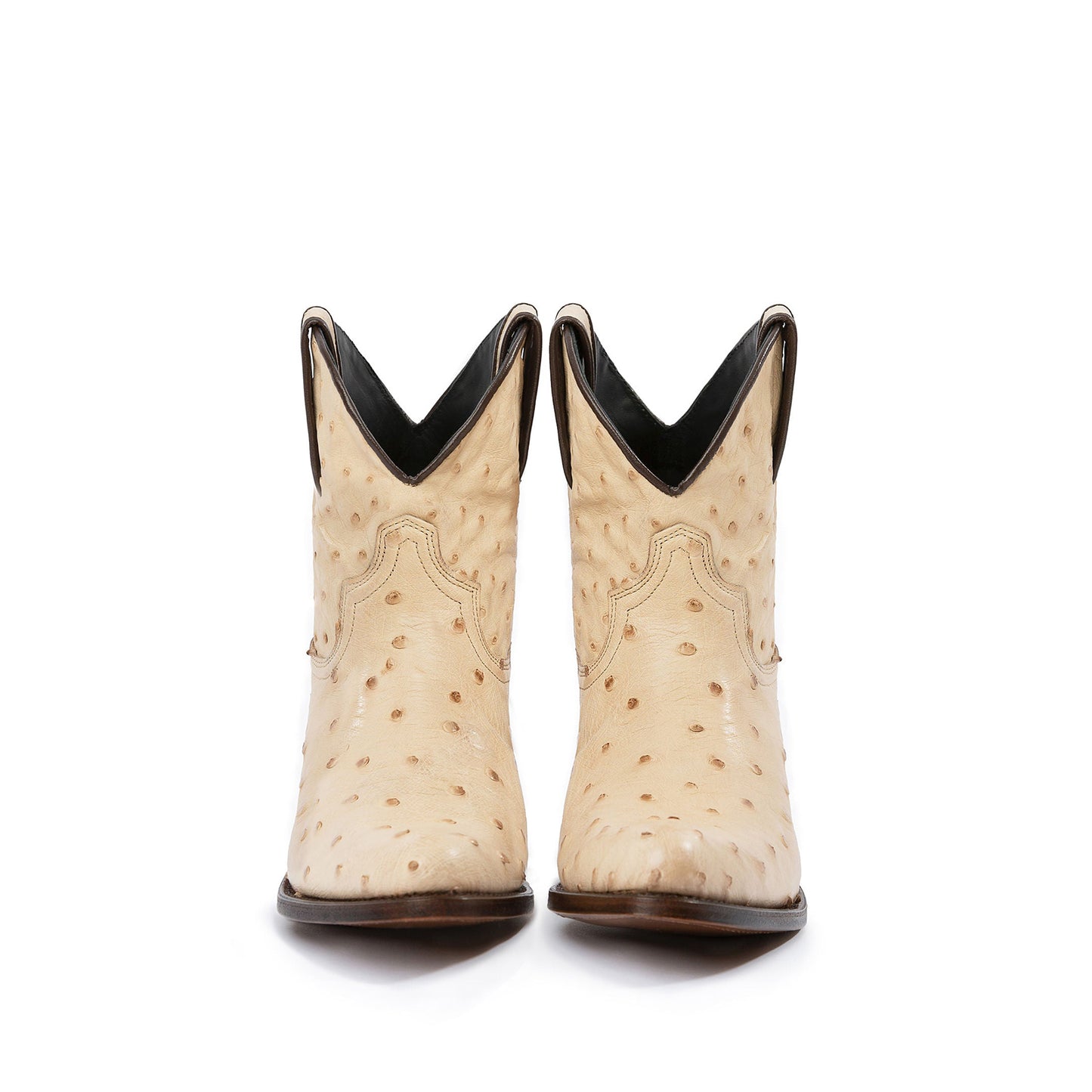 Cream Ostrich Print Round-Toe Simple Ankle Cowgirl Boots