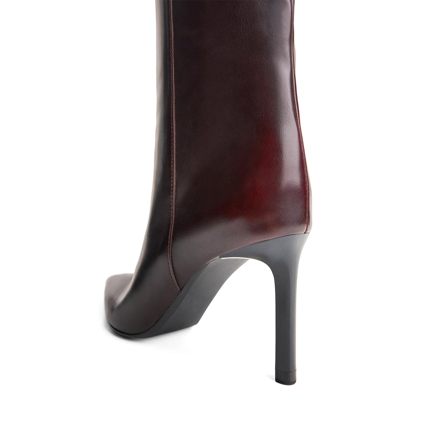 Maroon Pointed-Toe Sleek Wide Calf Knee High Stiletto Boots