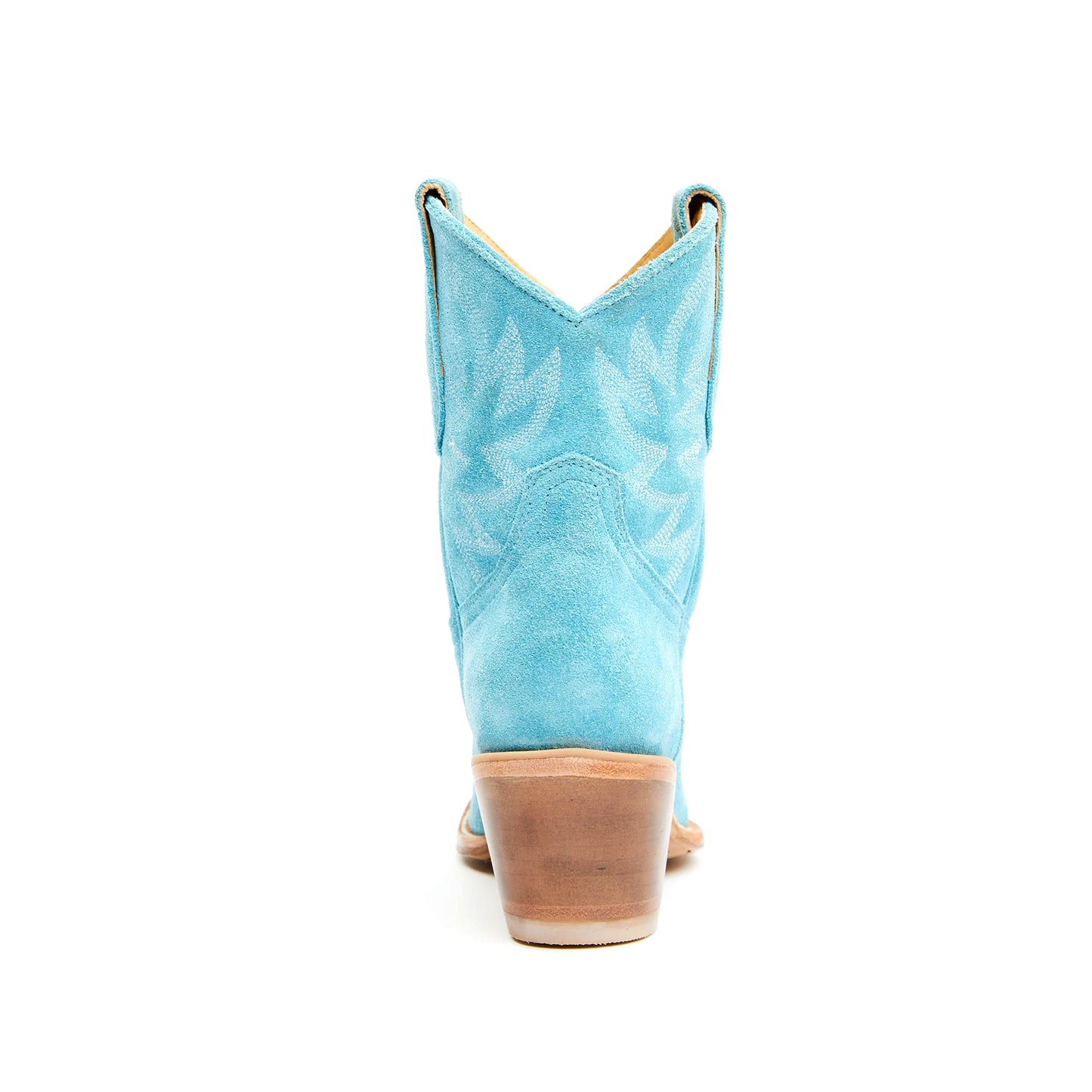 Blue Faux Suede Almond-Toe Embroidery Ankle Cowgirl Boots