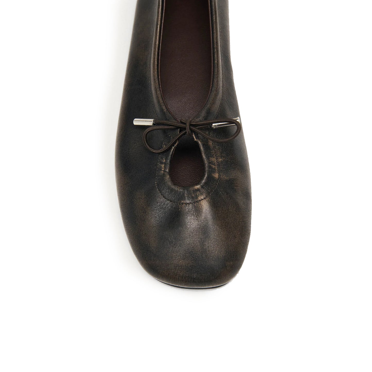 Brushed Brown Square-Toe Stretchy Ballet Flats