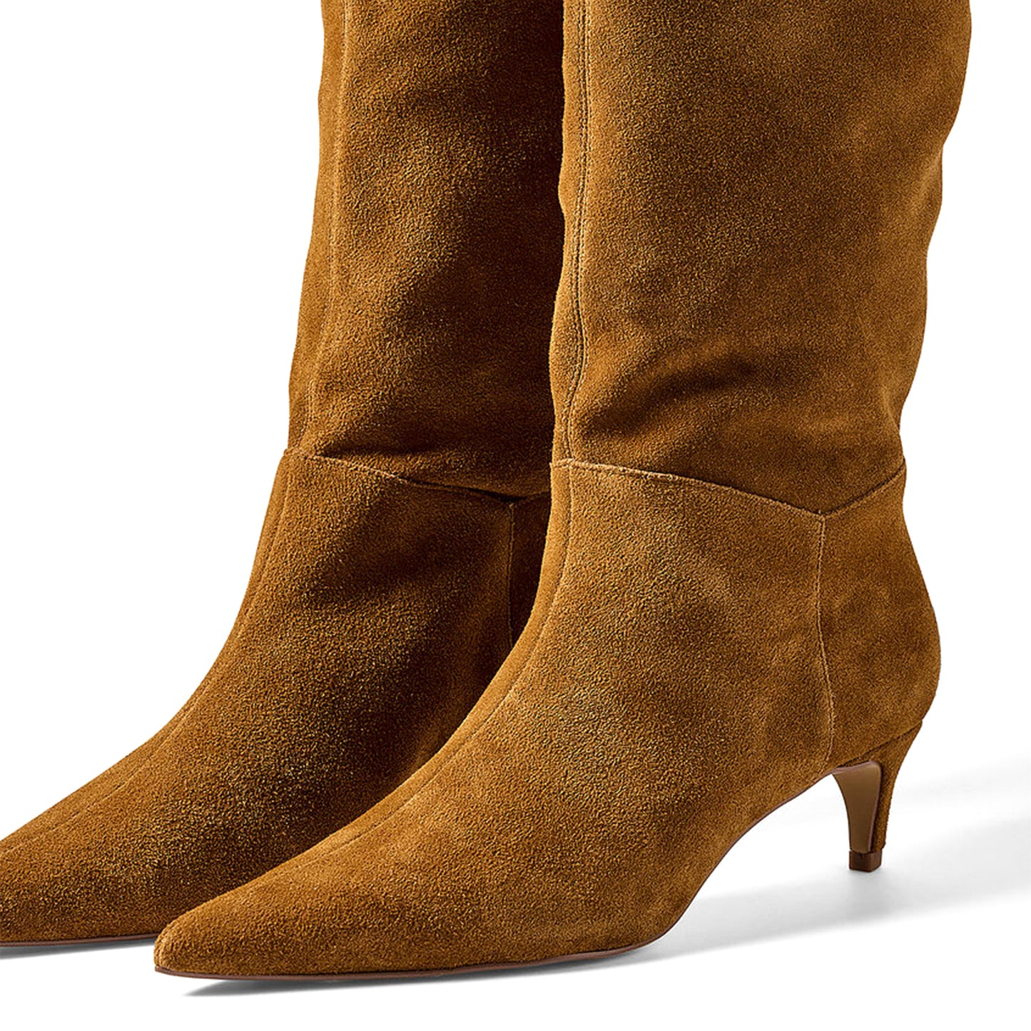 Tan Faux Suede Pointed-Toe Chic Wide Calf Knee High Stiletto Boots