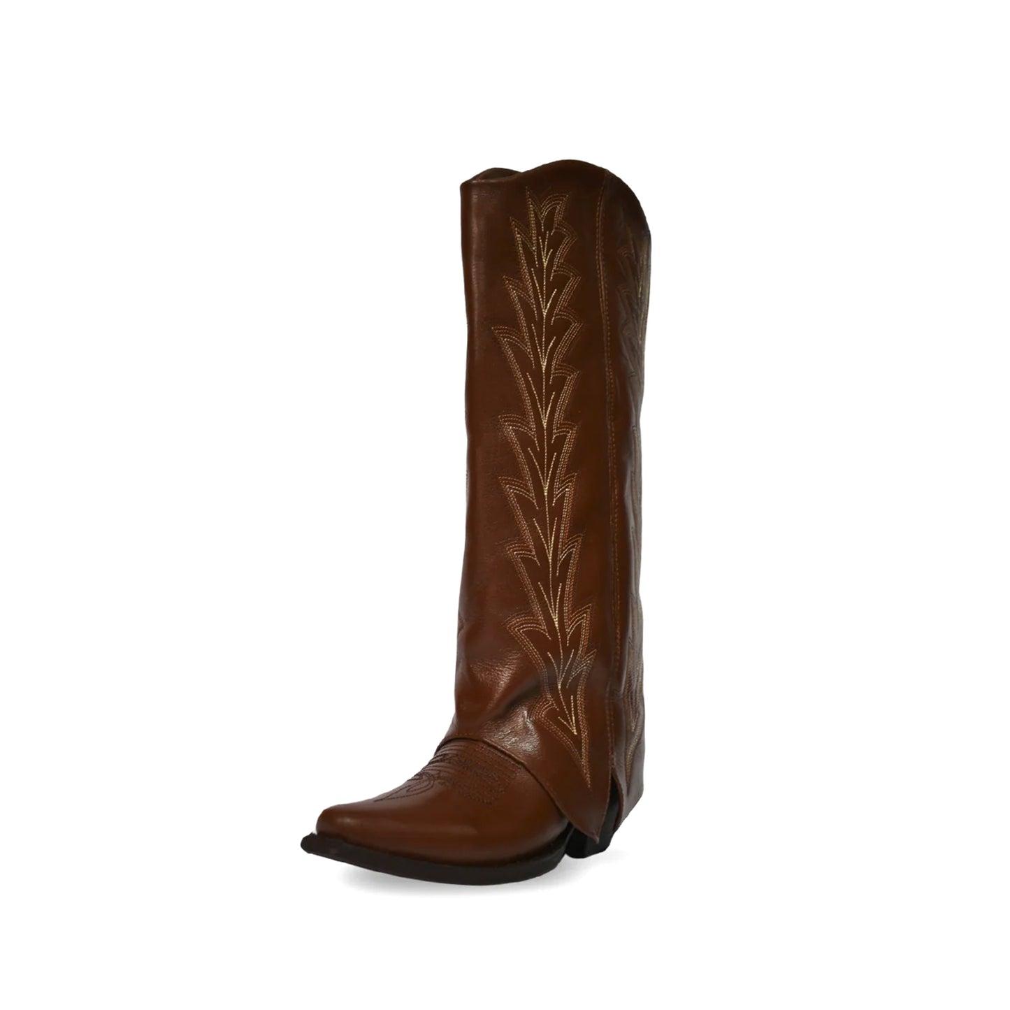 Brandy Snip-Toe Embroidery Fold-Over Wide Calf Knee High Cowgirl Boots