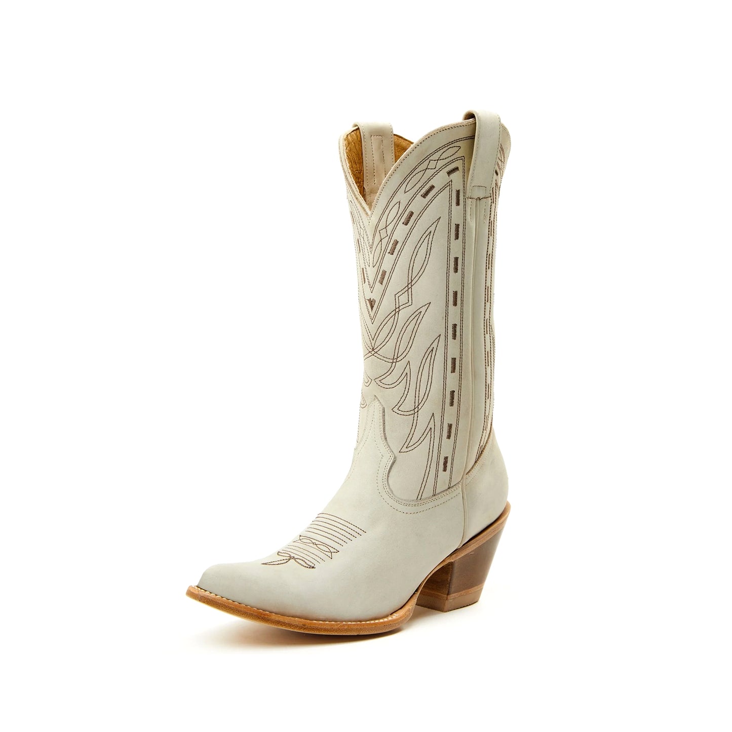 Ivory Pointed-Toe Western Embroidery Mid Calf Cowgirl Boots