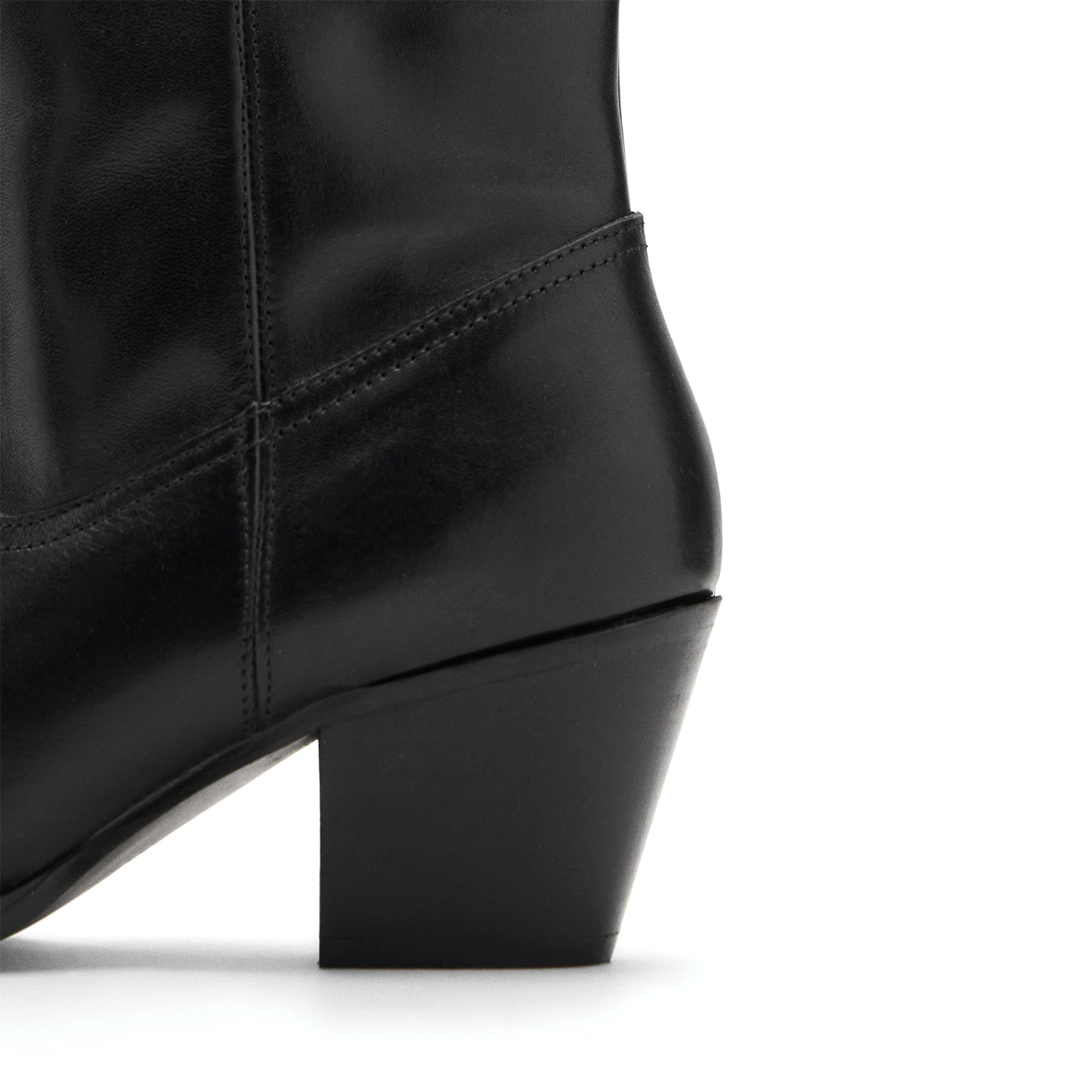 Black Vegan Leather Almond-Toe Simple Wide Calf Knee High Cowgirl Boots