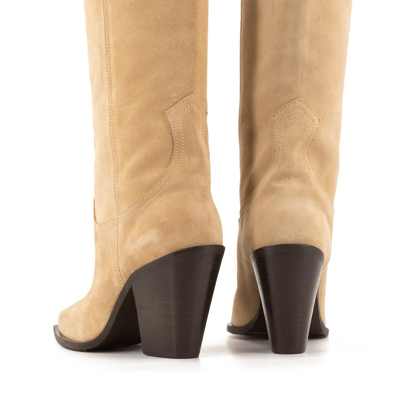 Sand Faux Suede Pointed-Toe Simple Wide Calf Knee High Cowgirl Boots