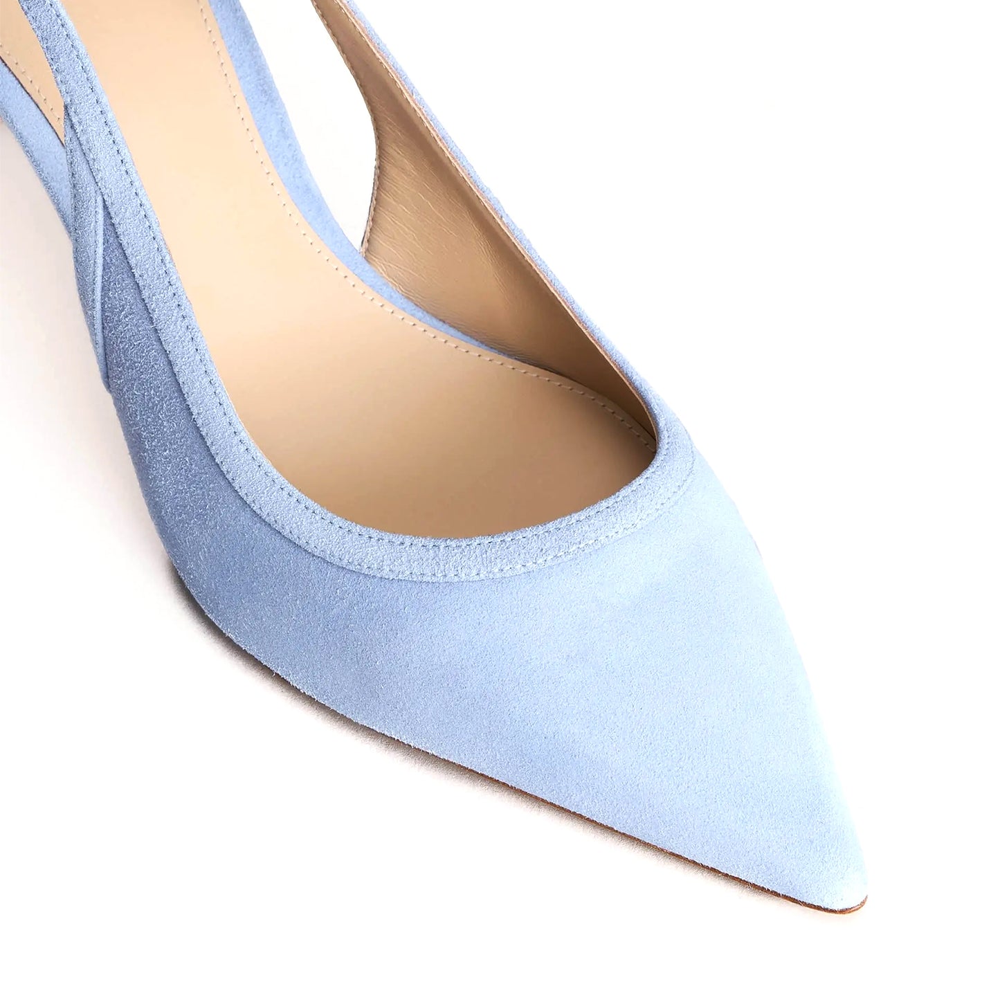 Blue Faux Suede Pointed-Toe Slingback Kitten Heels