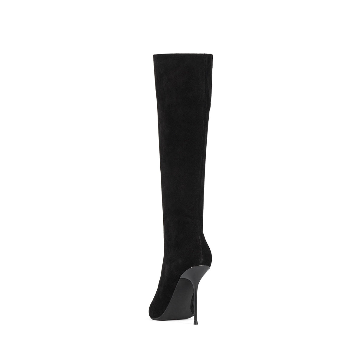 Black Faux Suede Pointed-Toe Front Lace-Up Half-Zip Chic Knee High Stiletto Boots