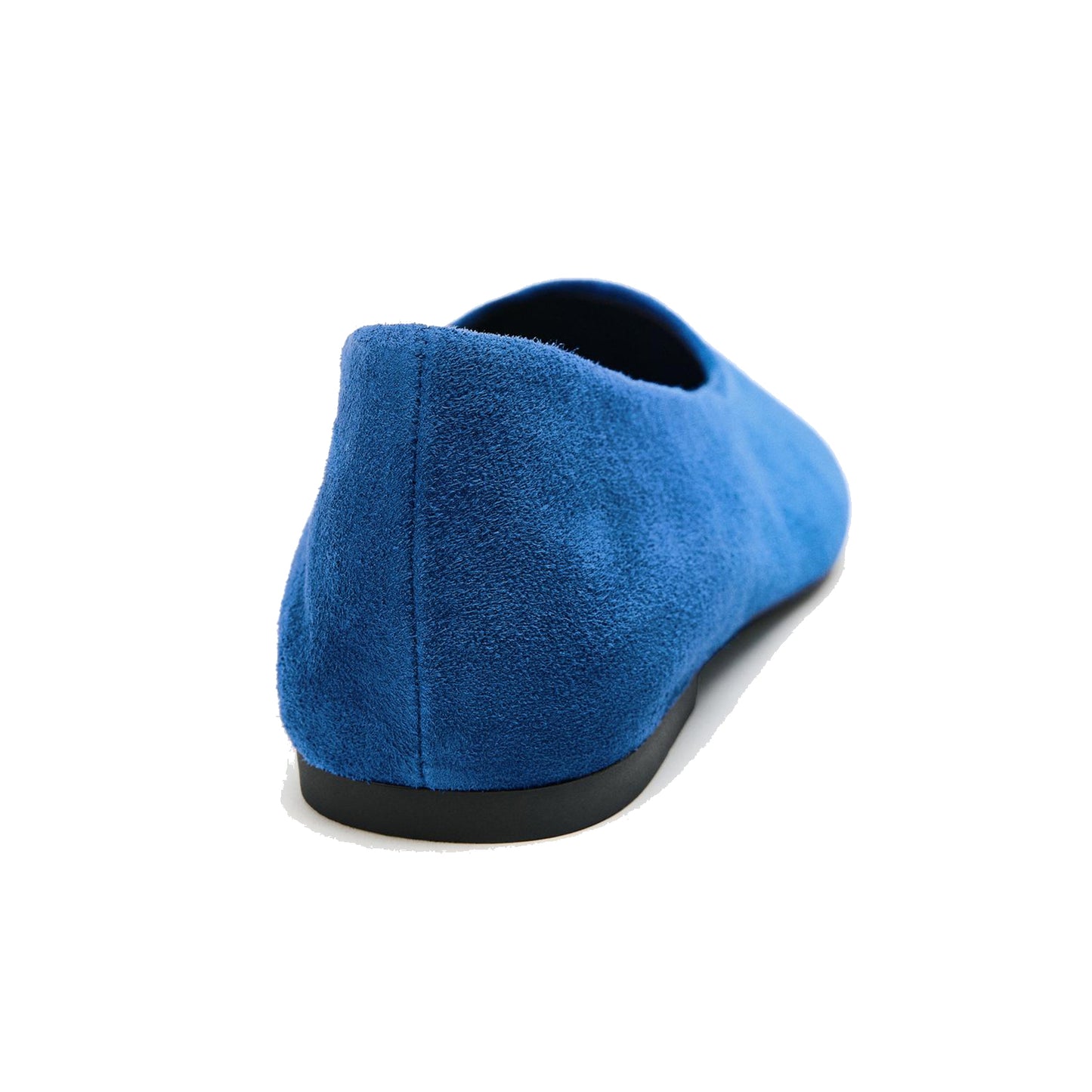 Blue Faux Suede Round-Toe V-Neckline Ballet Flats
