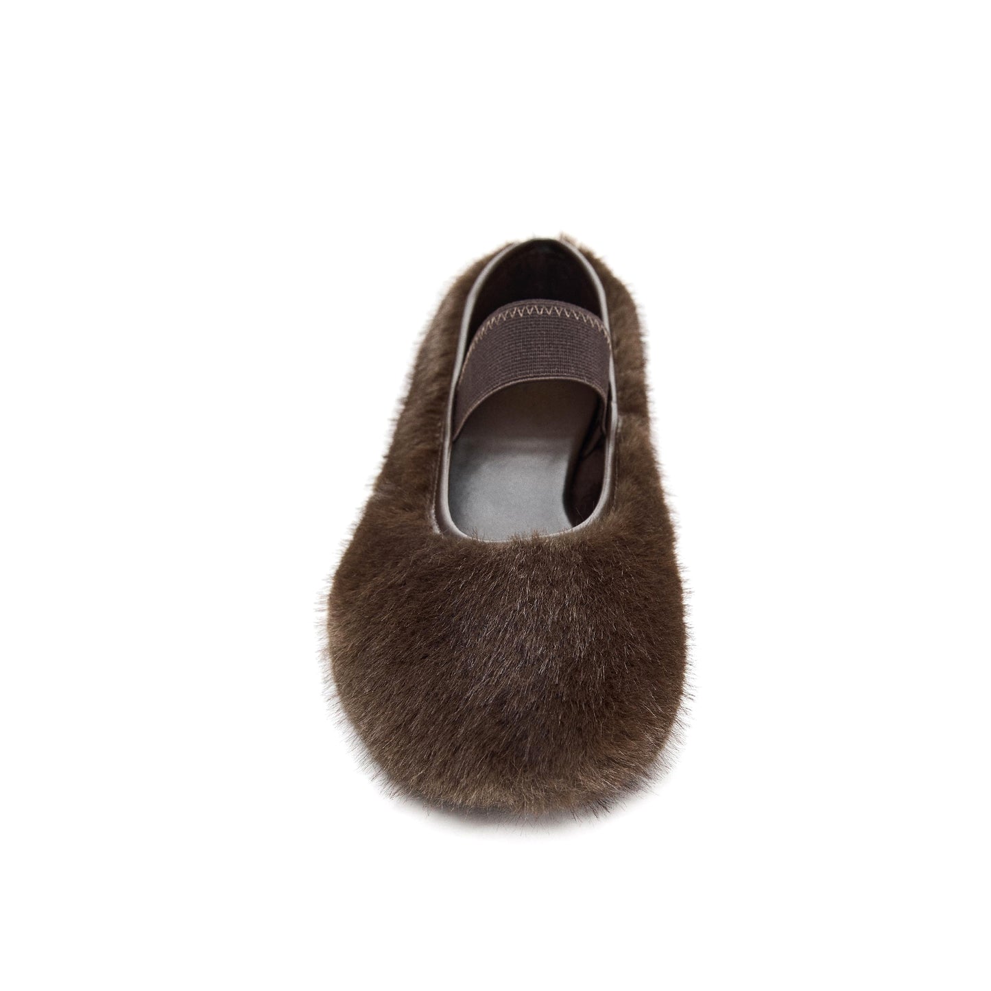Chocolate Plush Round-Toe Bridge Strap Ballet Flats