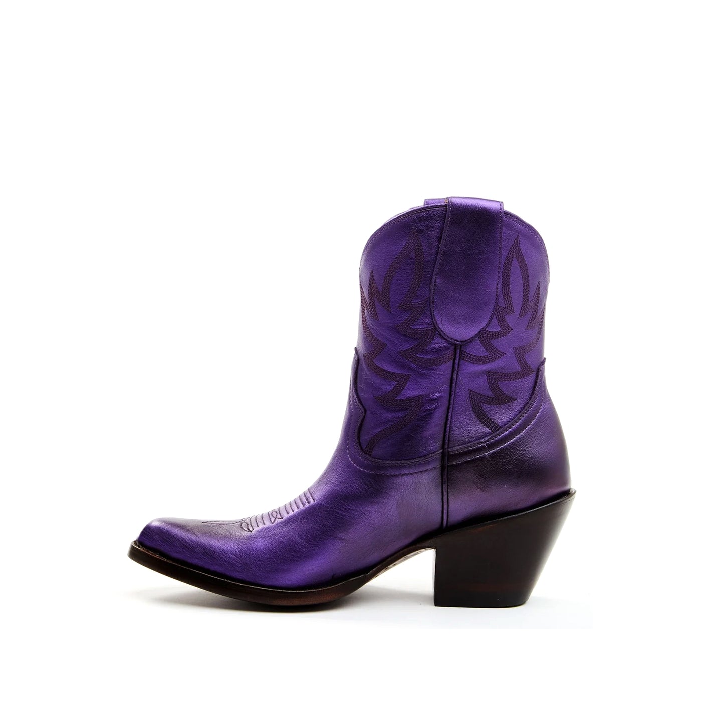 Metallic Purple Almond-Toe Embroidery Ankle Cowgirl Boots