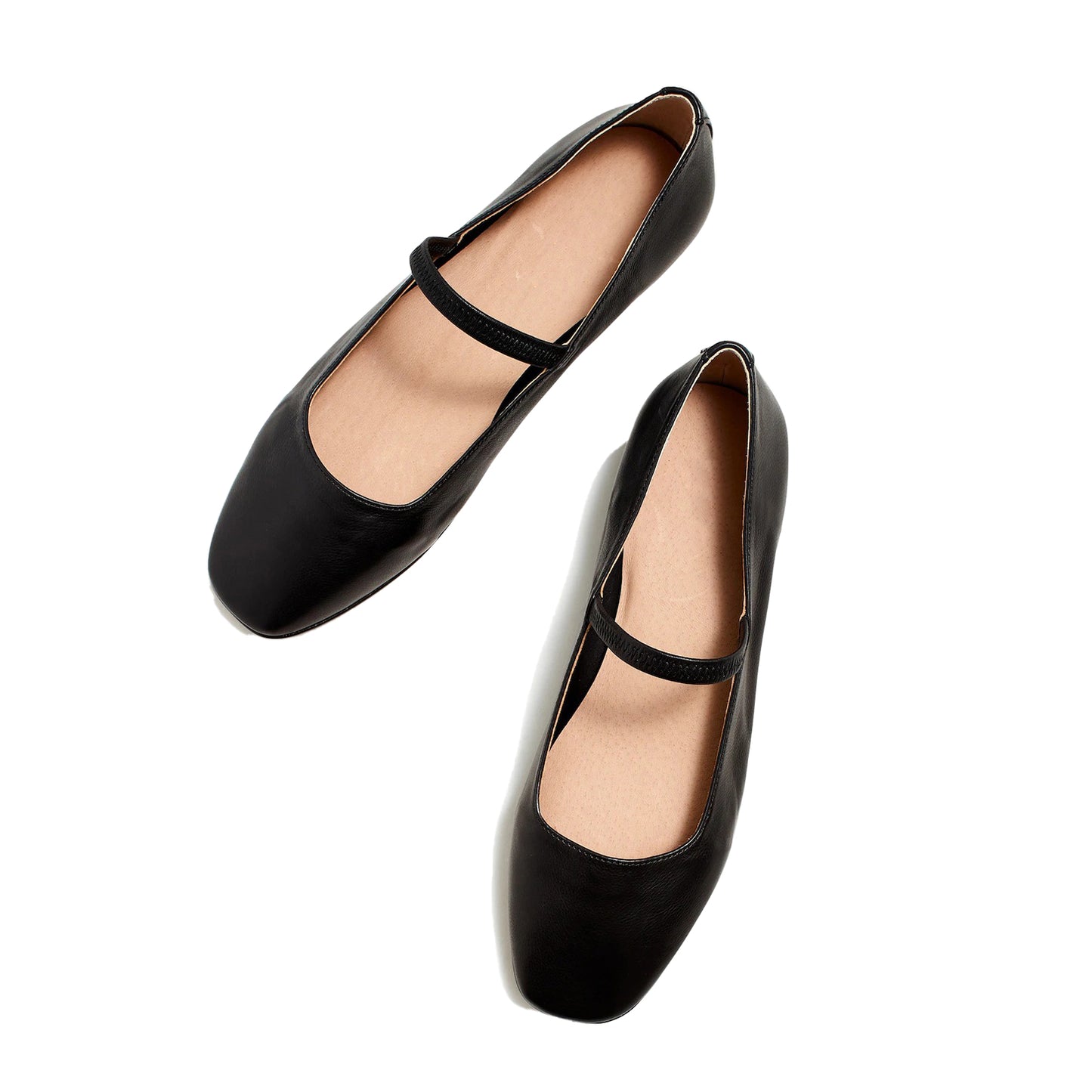 Black Vegan Leather Square-Toe Bridge Strap Slip-On Flats