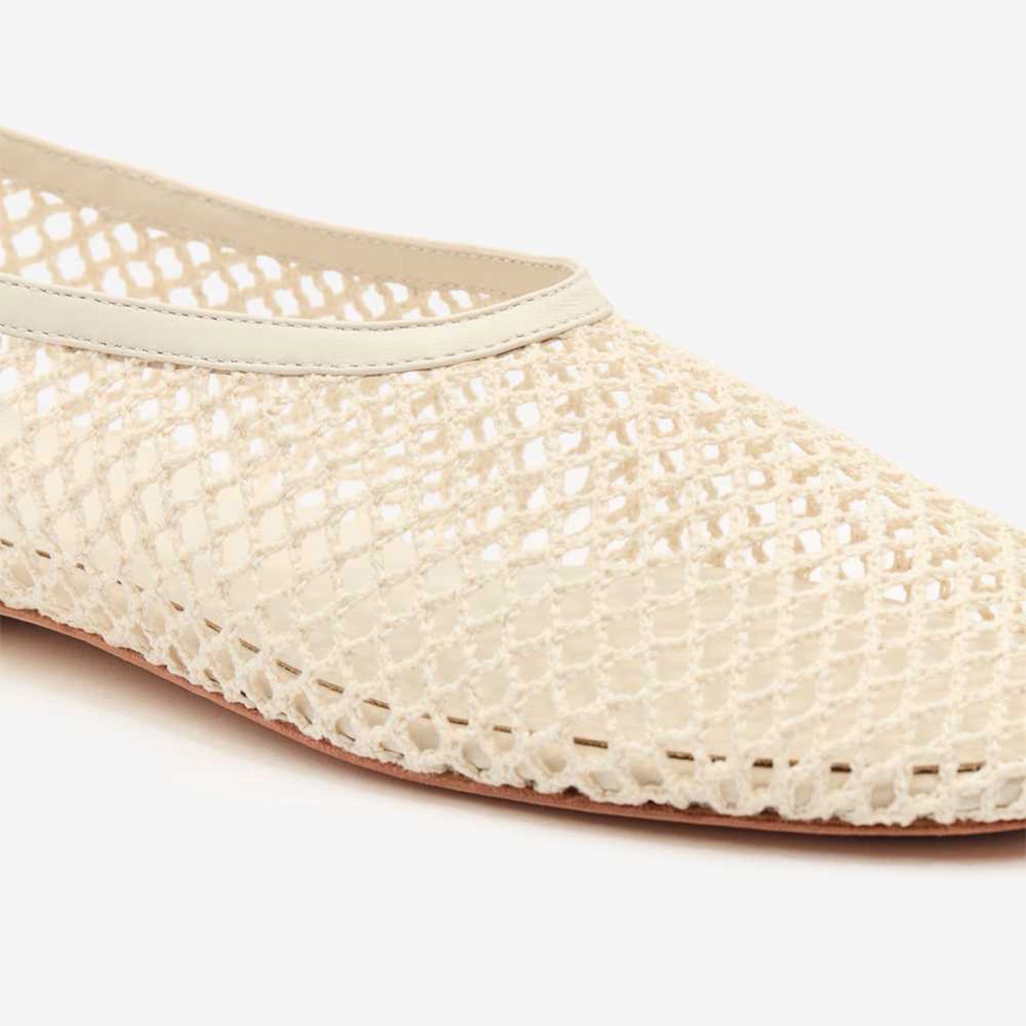 Ivory Mesh Vegan Leather Square-Toe Classic Ballet Slip-On Flats