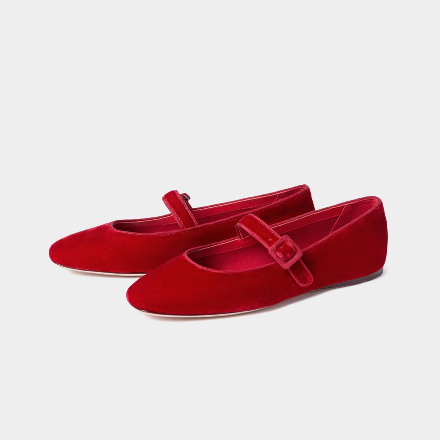 Red Velvet Square-Toe Bridge Strap Ballet Flats