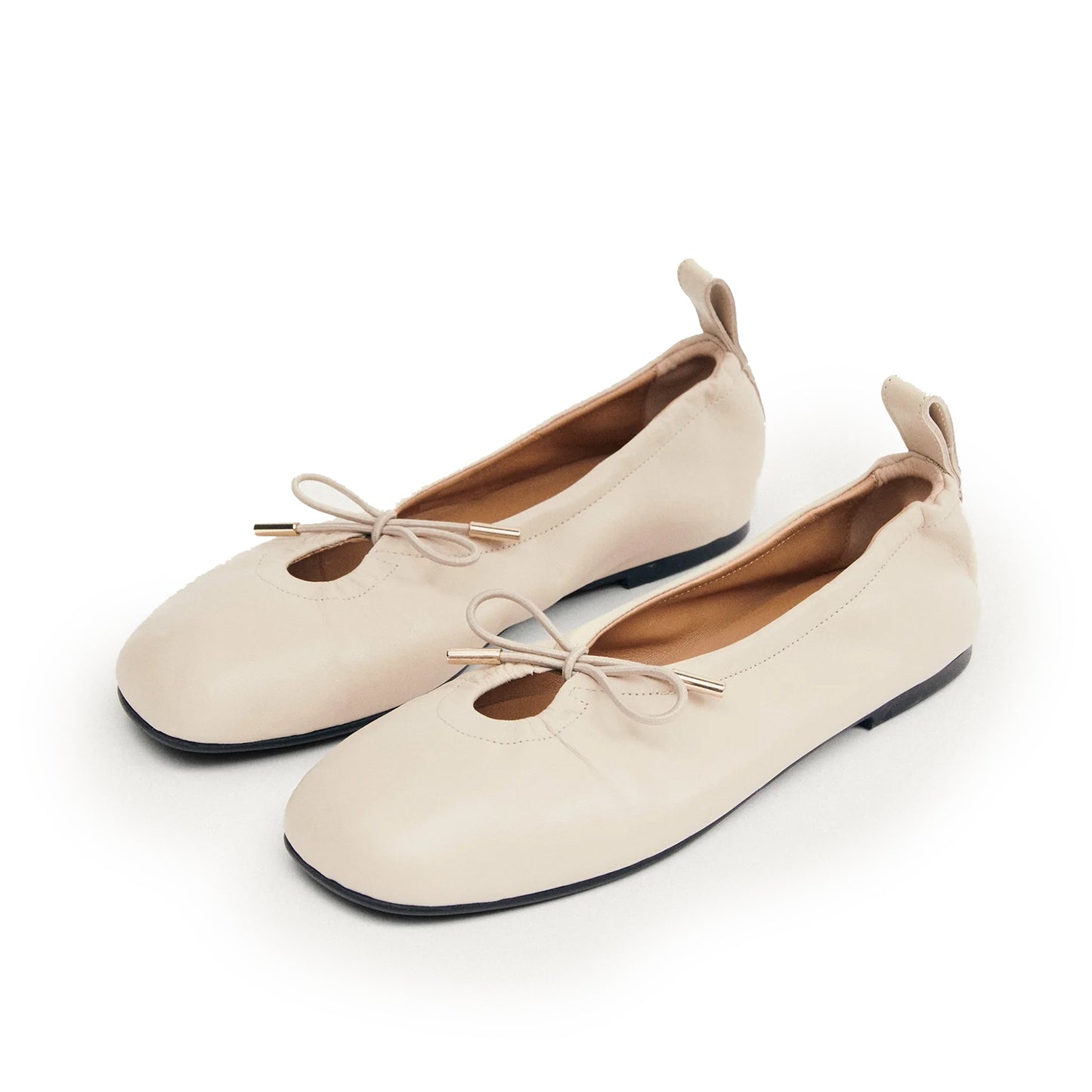 Cream Square-Toe Stretchy Ballet Flats