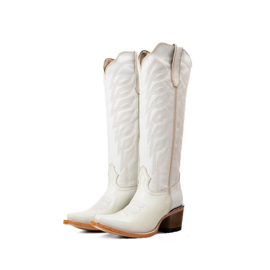 Bone Snip-Toe Half-Zip Embroidery Knee High Cowgirl Boots