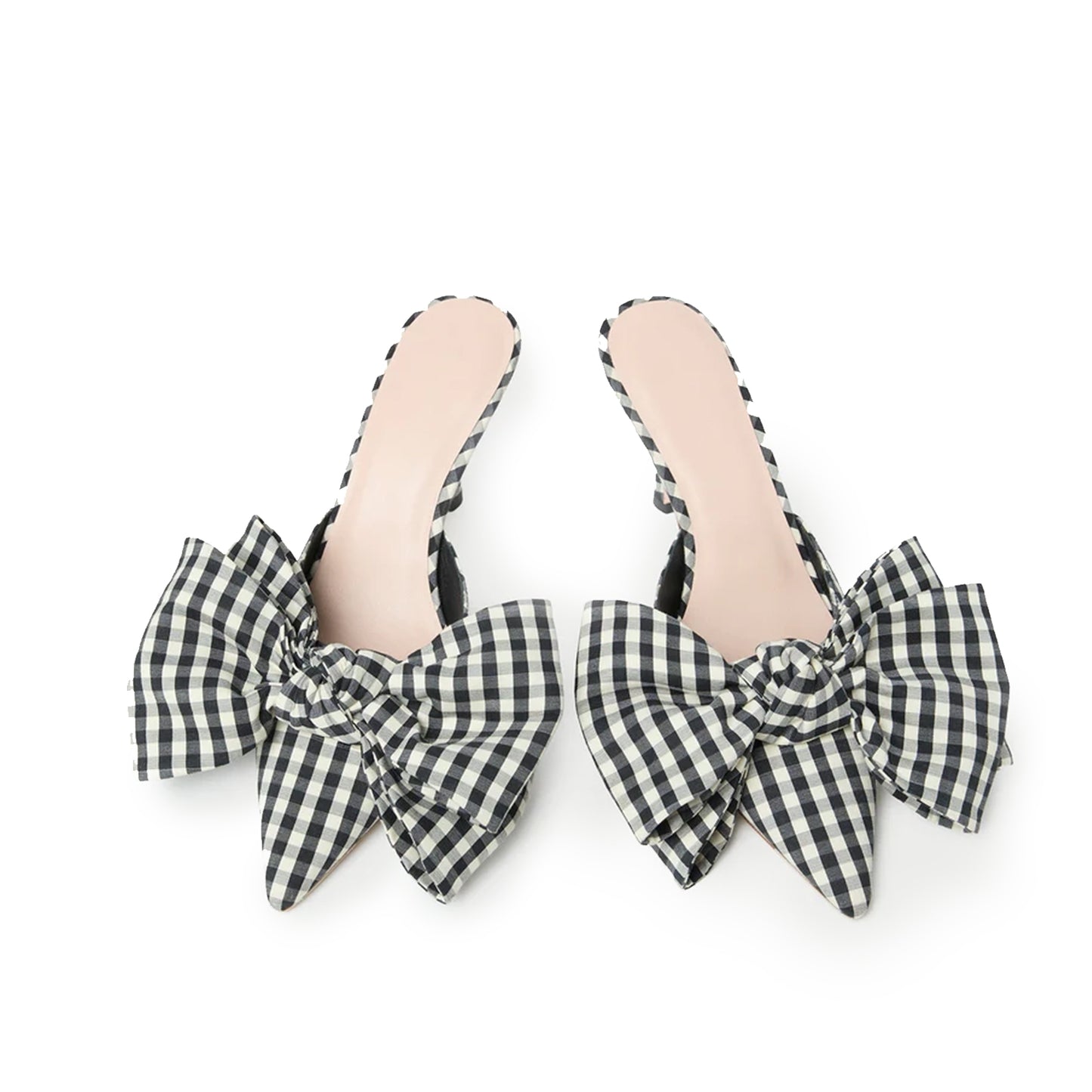Gingham Satin Pointed-Toe Front Big Bow High Heels