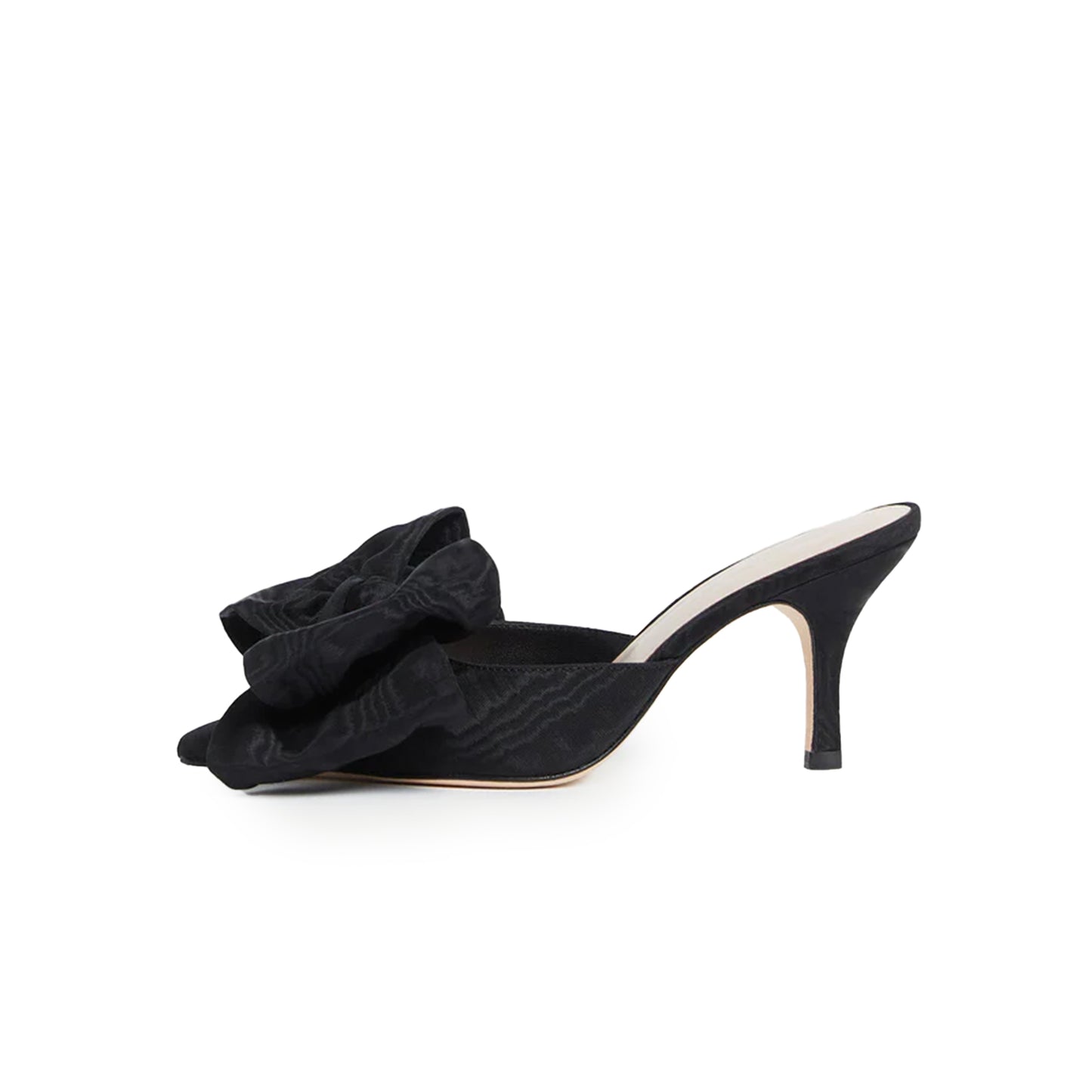 Black Satin Pointed-Toe Front Big Bow High Heels