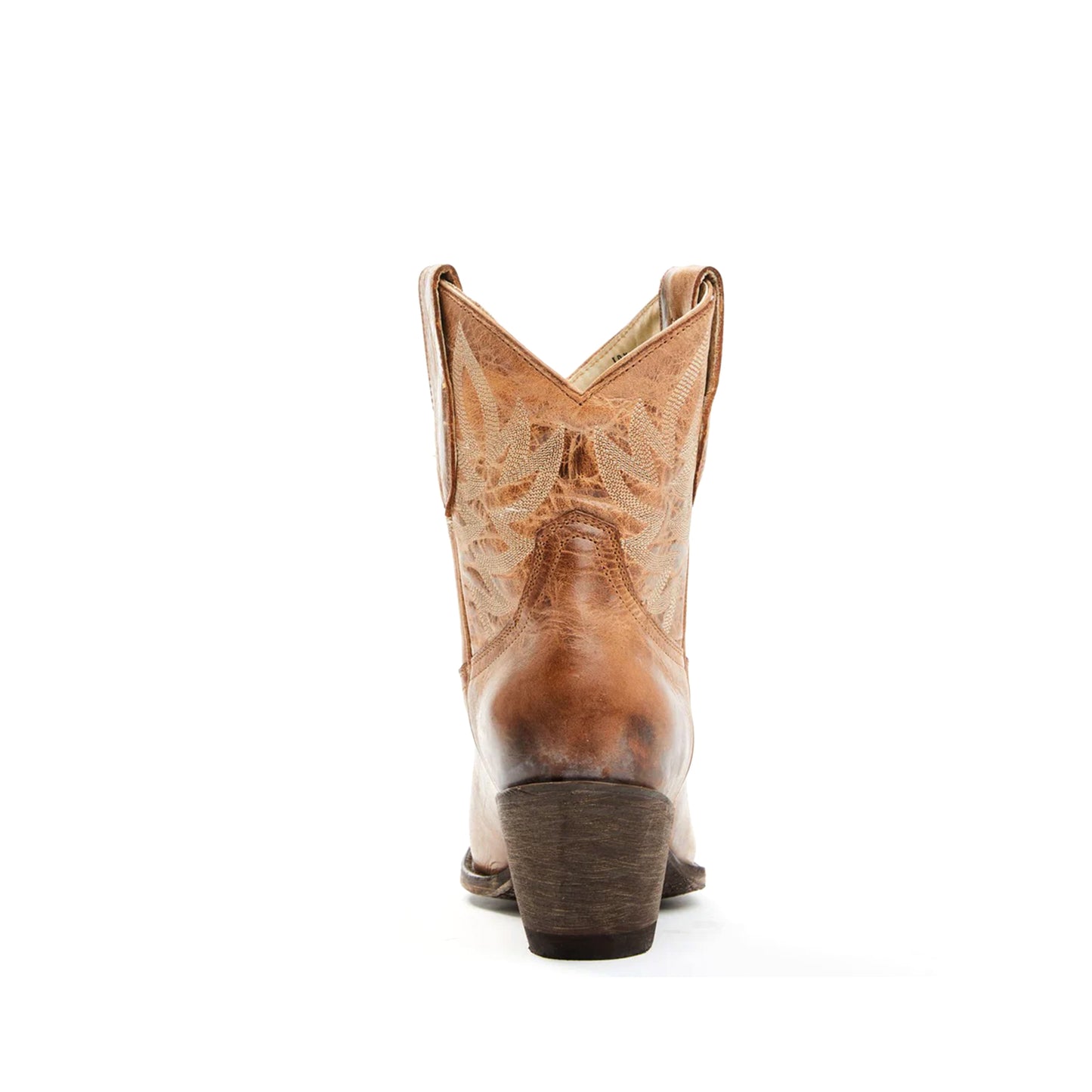 Distressed Taupe Almond-Toe Embroidery Ankle Cowgirl Boots