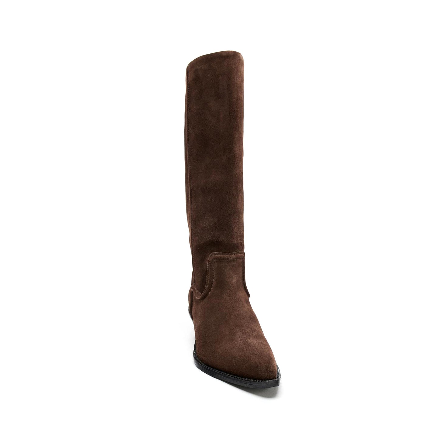 Brown Faux Suede Almond-Toe Simple Mid Calf Cowgirl Boots