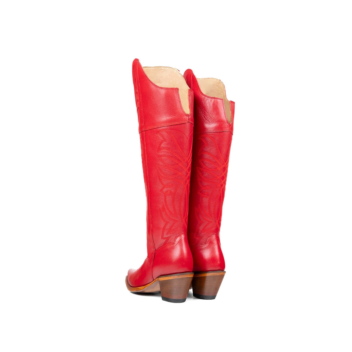 Red Snip-Toe Half-Zip Western Embroidery Knee High Cowgirl Boots