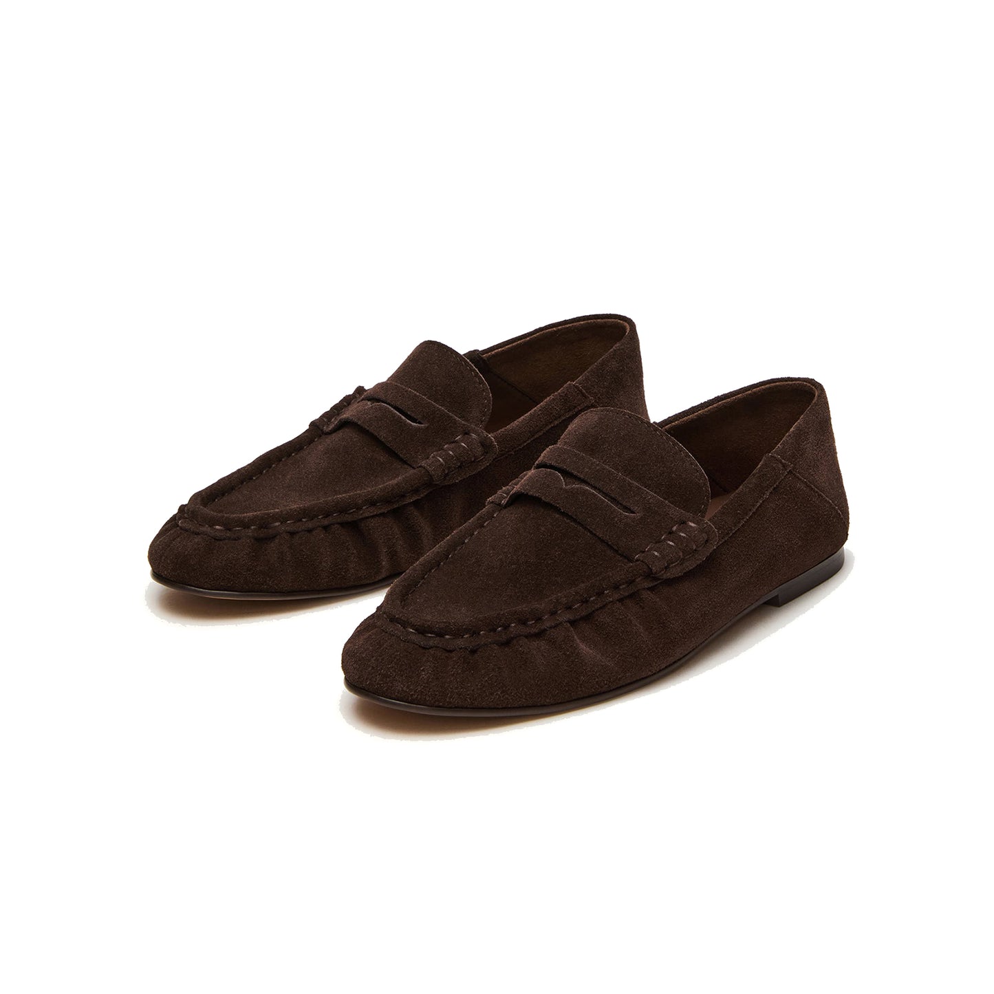 Chocolate Faux Suede Round-Toe Classic Loafers Flats