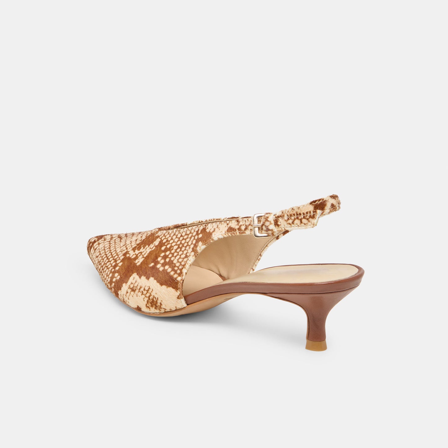 Snakeskin Print Classic Pointed-Toe Slip-On Slingback Kitten Heels