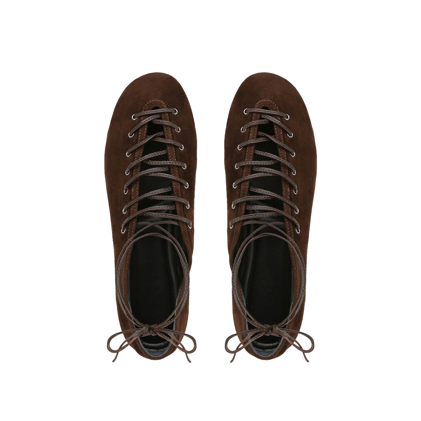 Brown Faux Suede Round-Toe Ankle Lacing Detail Lace-Up Flats