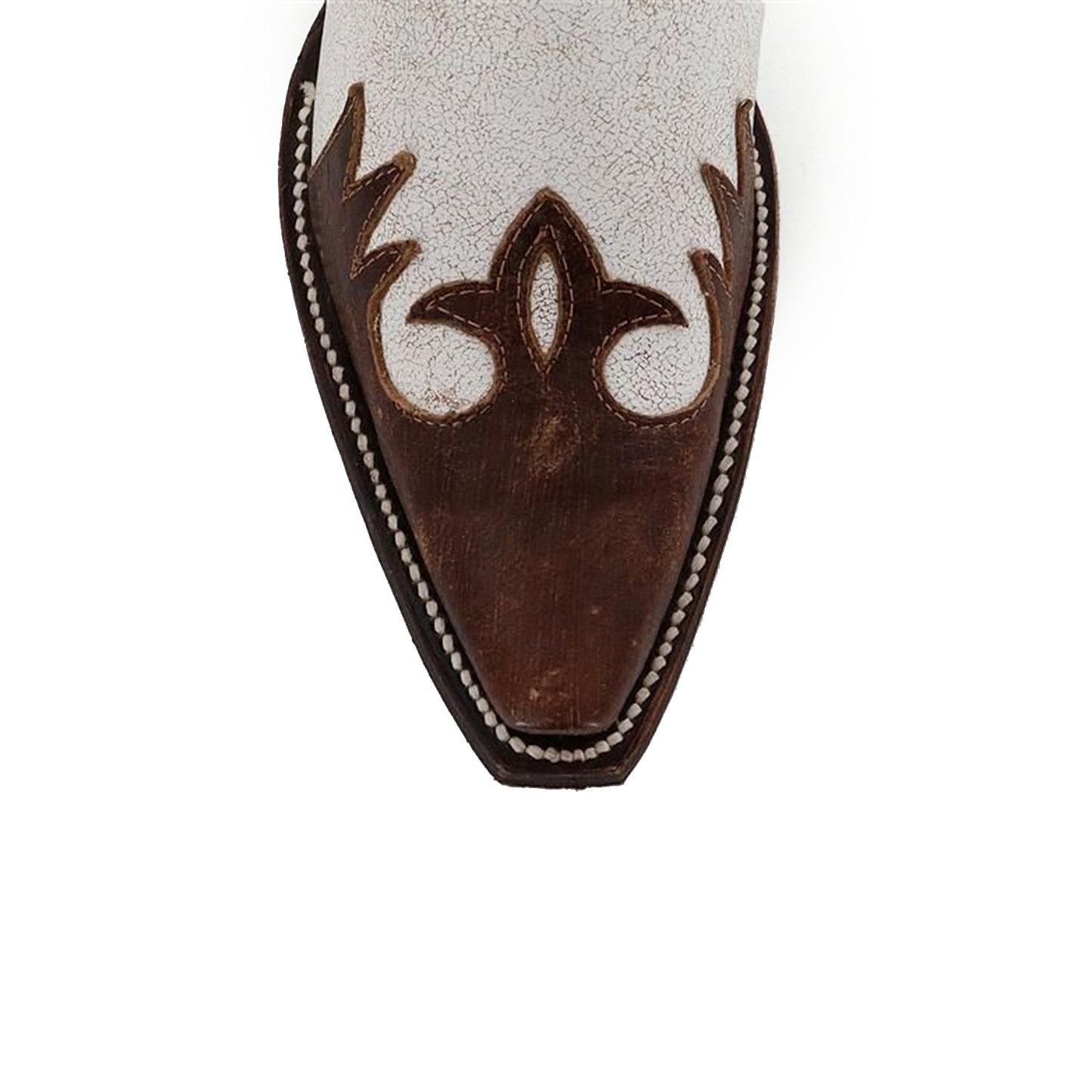 Distressed Contrast White And Brown Snip-Toe Ankle Cowgirl Boots